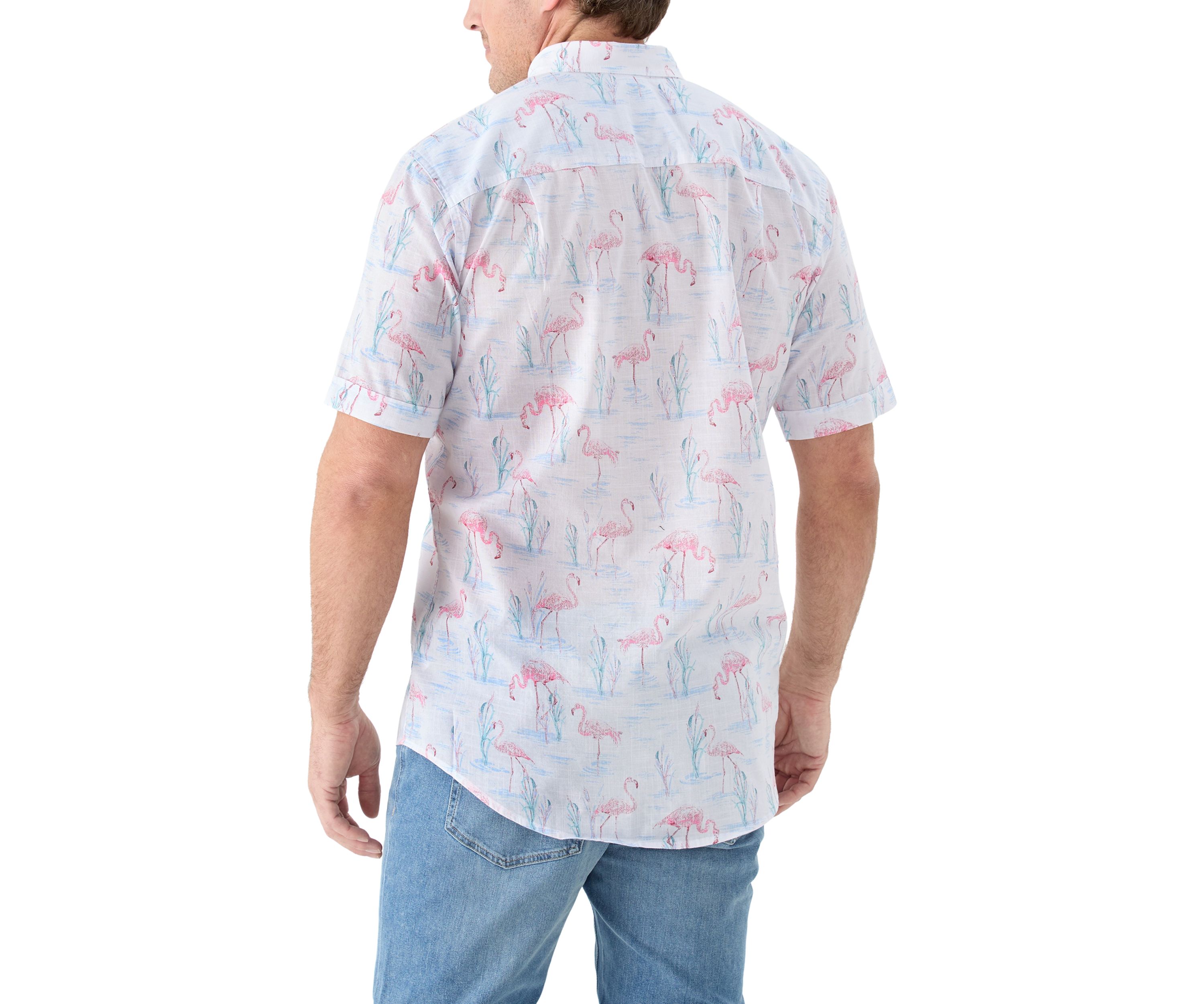 Big & Tall Dockside Chambray Flamingo Print Woven Shirt