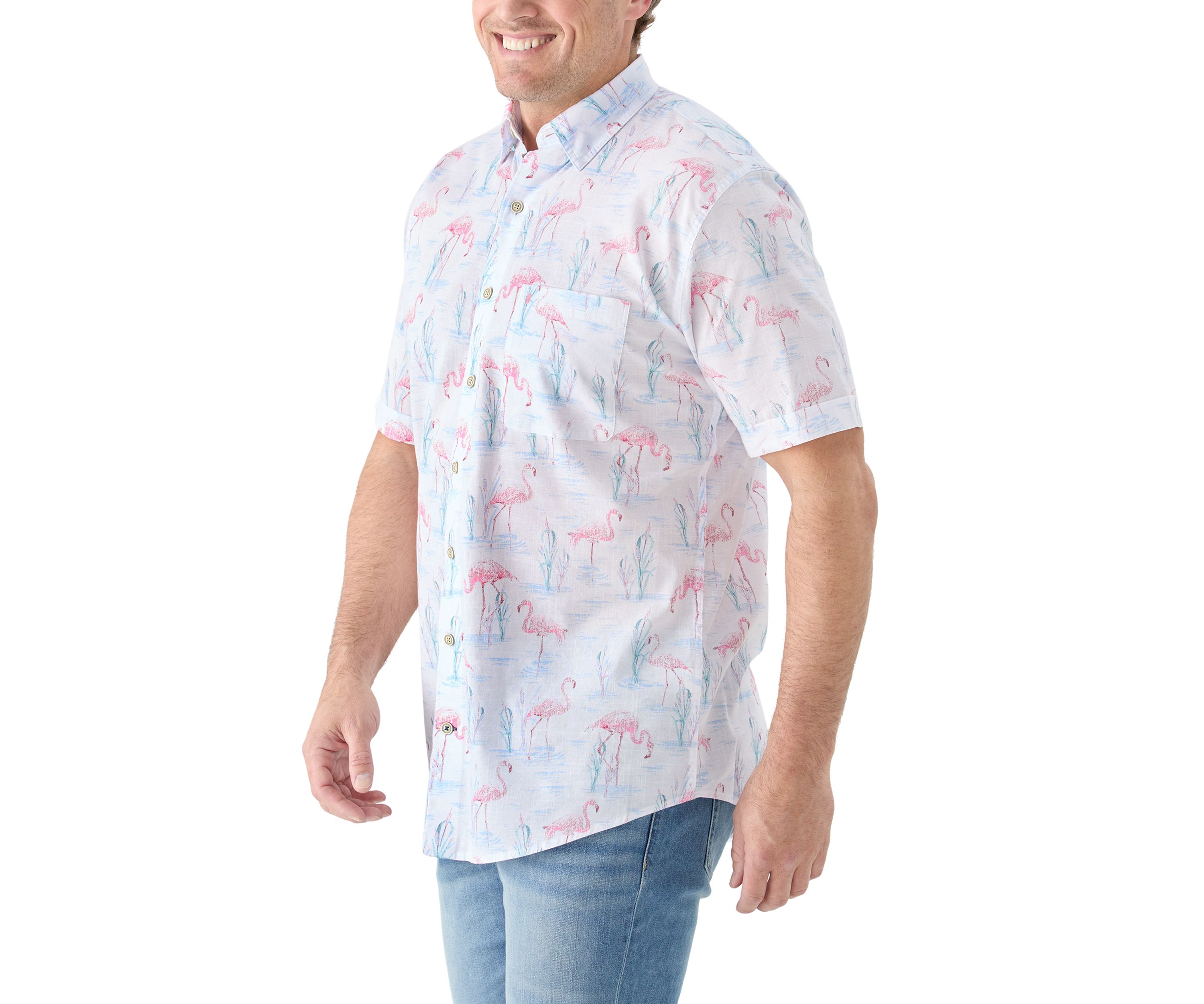Big & Tall Dockside Chambray Flamingo Print Woven Shirt