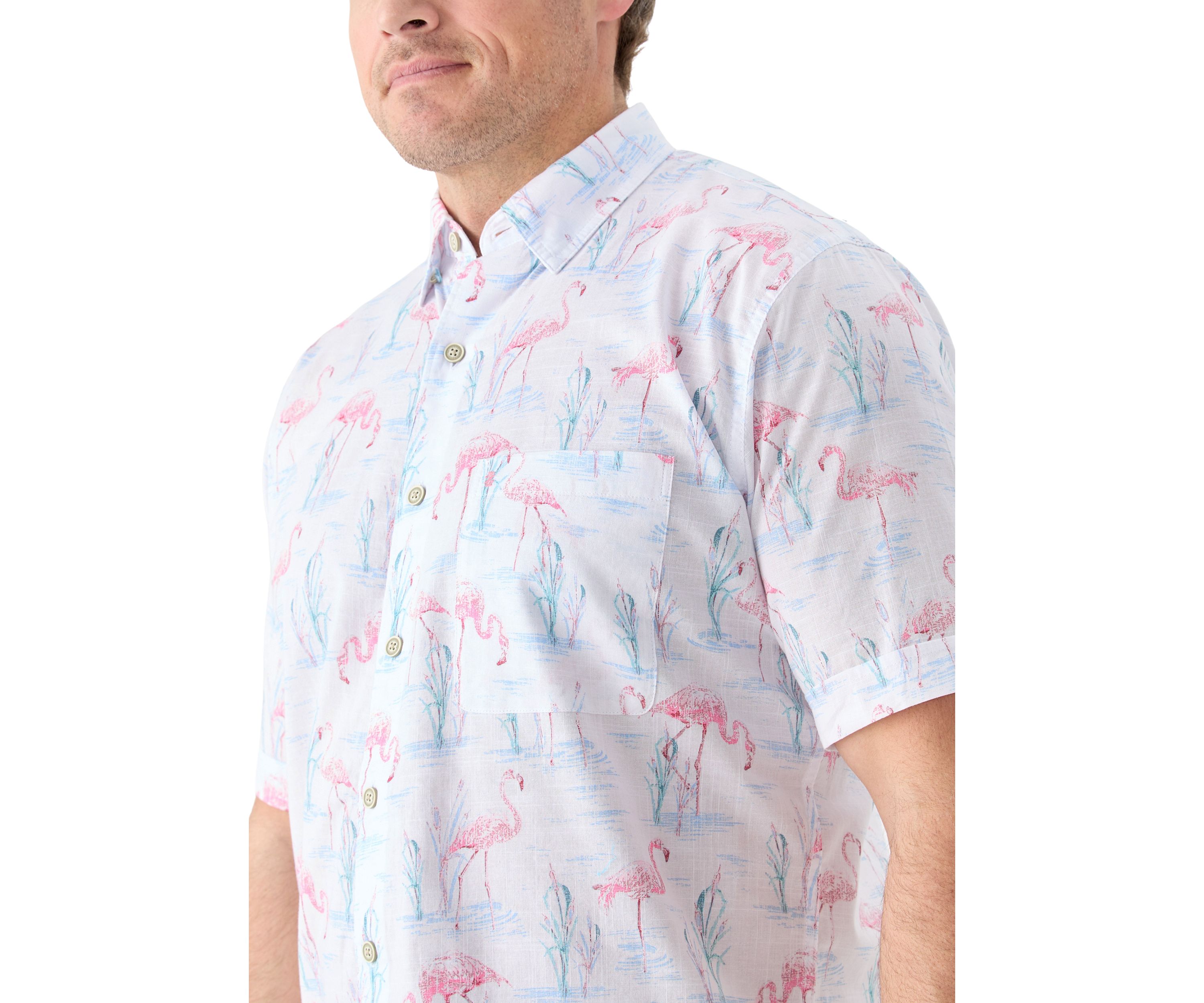 Big & Tall Dockside Chambray Flamingo Print Woven Shirt