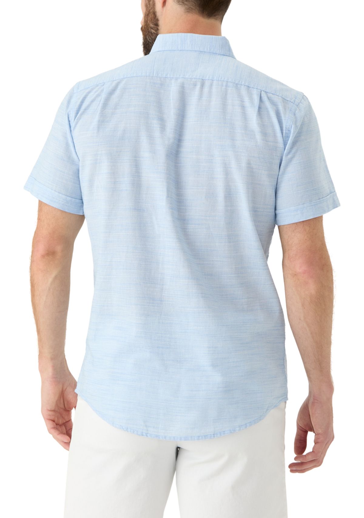 Short Sleeve Dockside Chambray Stripe Button Up Shirt 