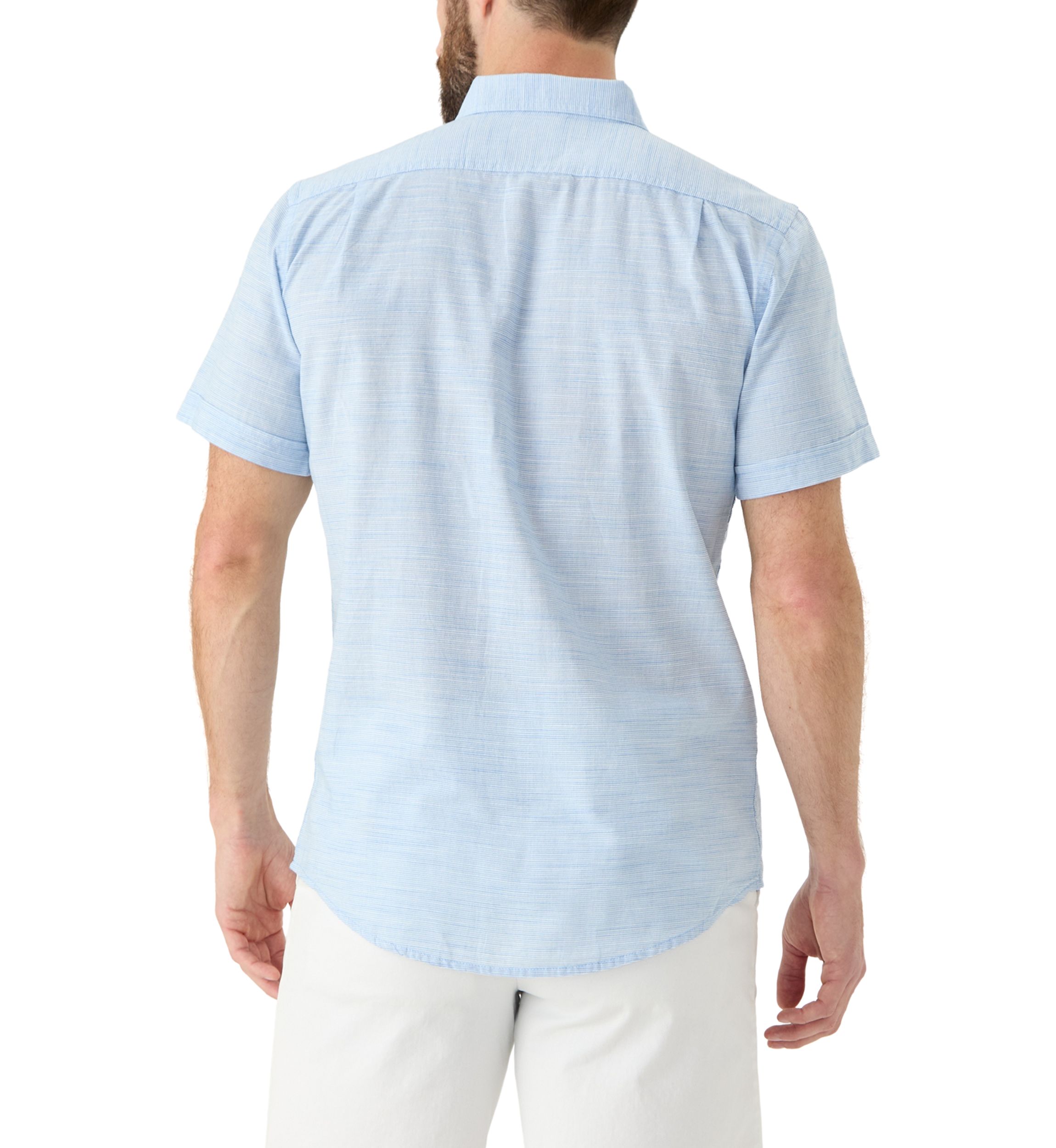 Short Sleeve Dockside Chambray Stripe Button Up Shirt 