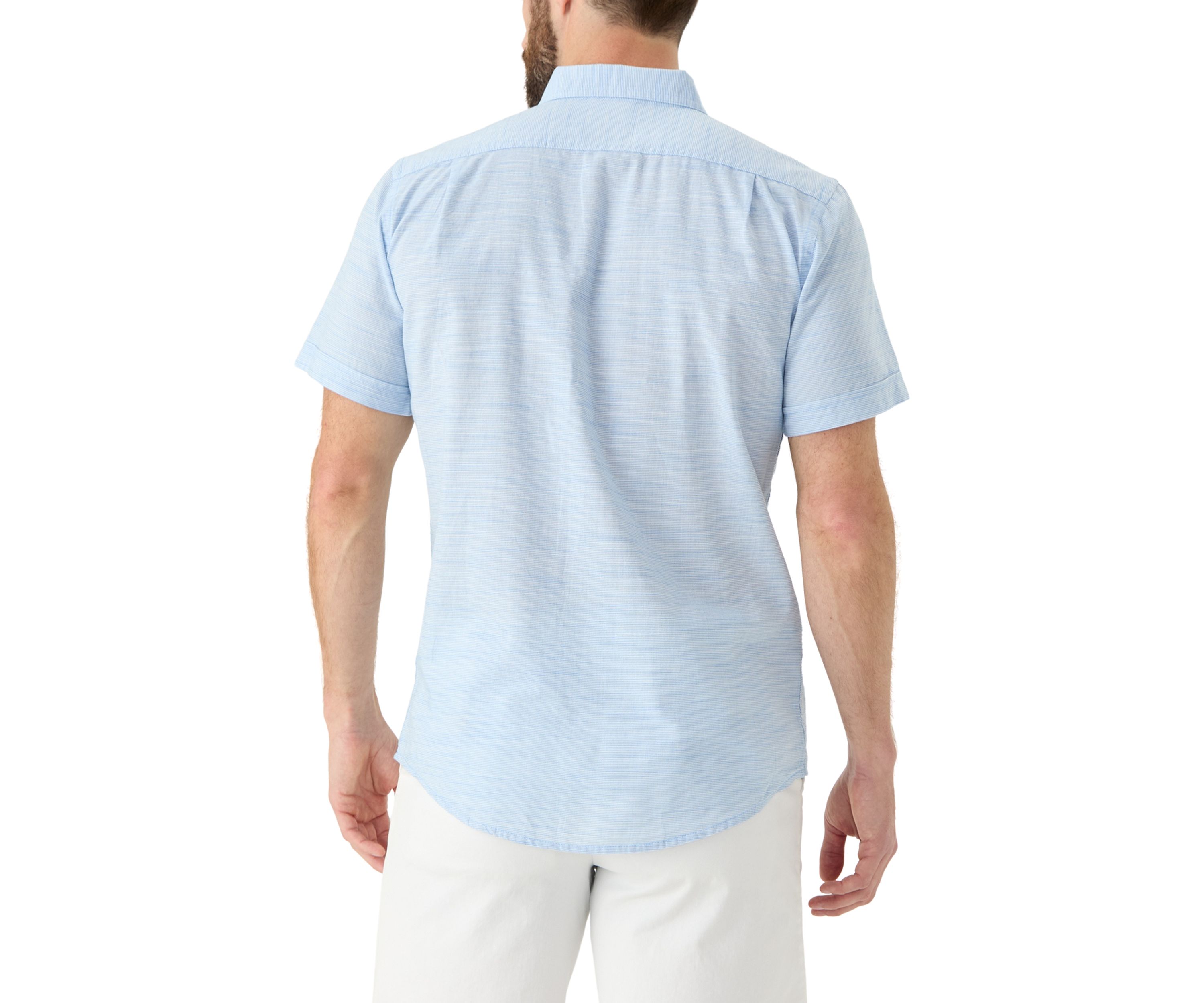 Short Sleeve Dockside Chambray Stripe Button Up Shirt 
