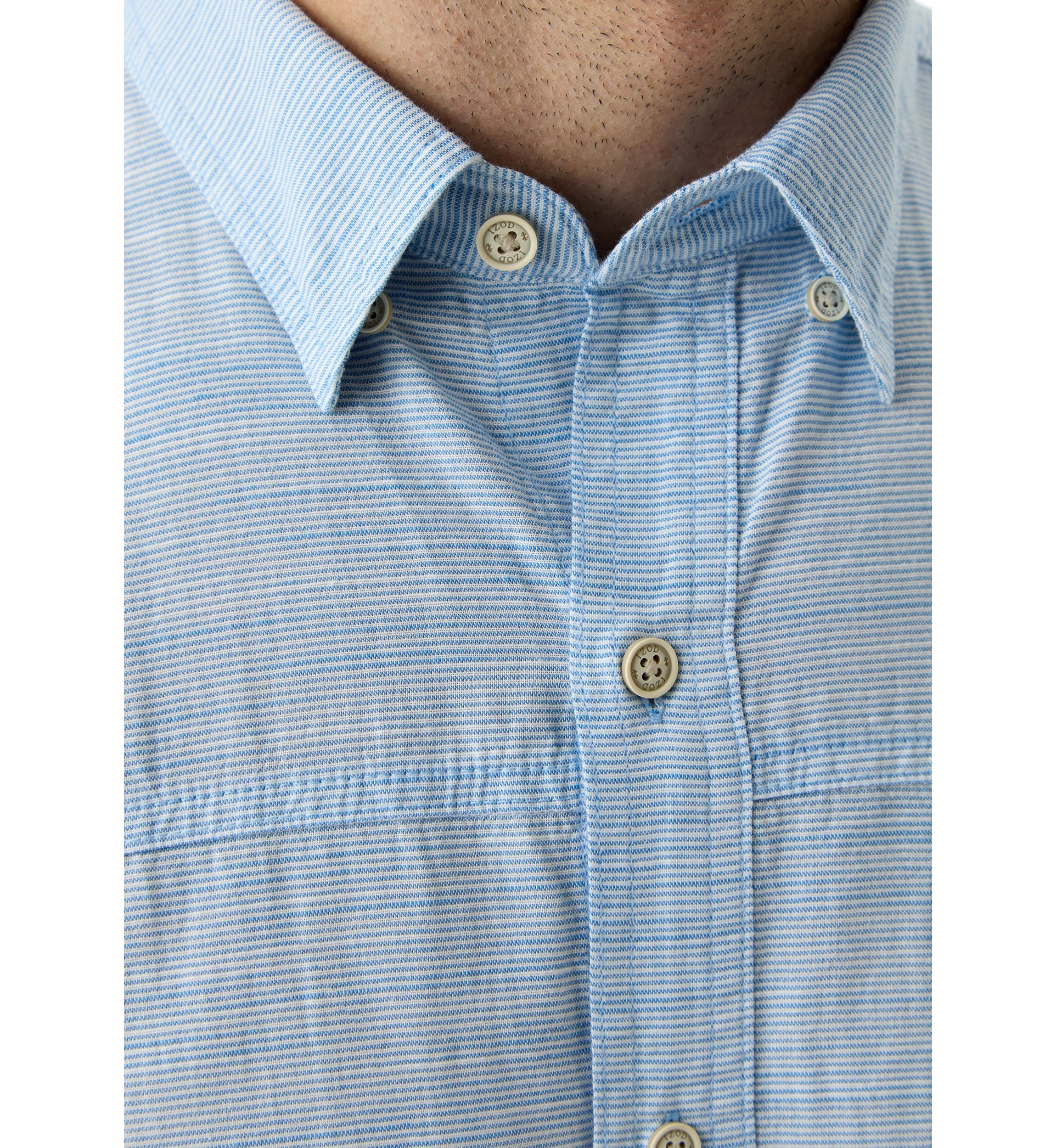 Short Sleeve Dockside Chambray Stripe Button Up Shirt 