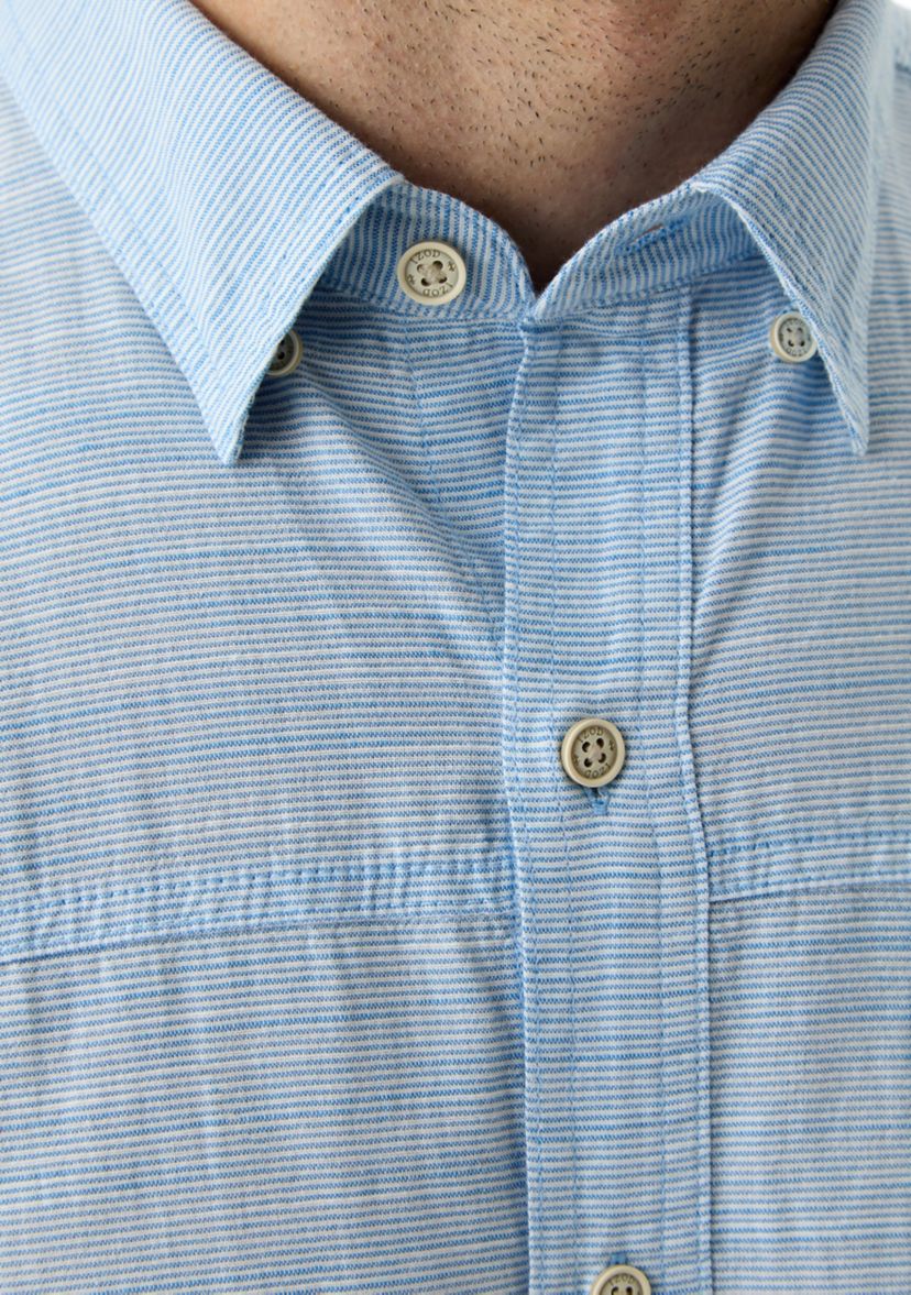 Short Sleeve Dockside Chambray Stripe Button Up Shirt 