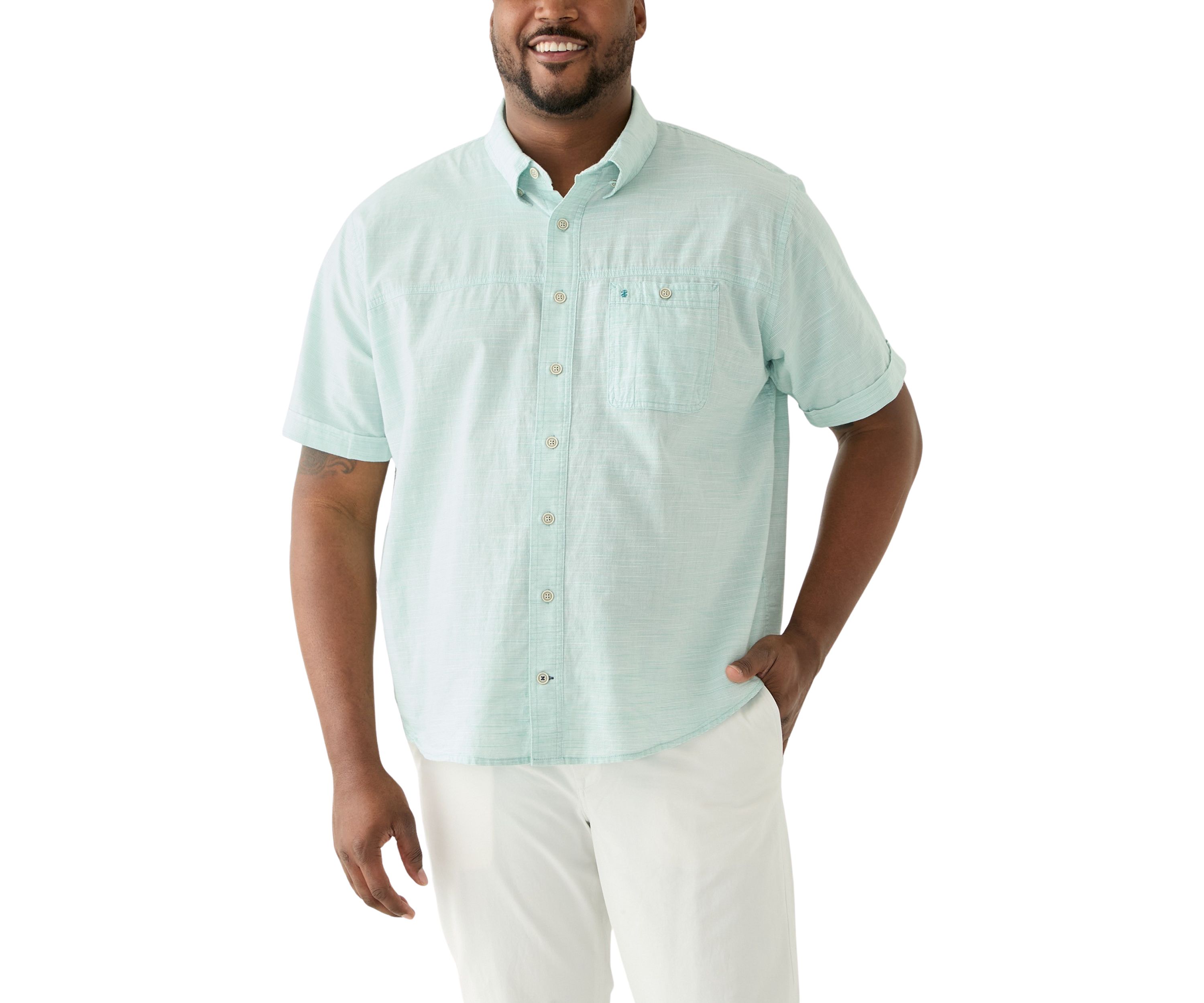 Big & Tall Short Sleeve Dockside Chambray Stripe Shirt​