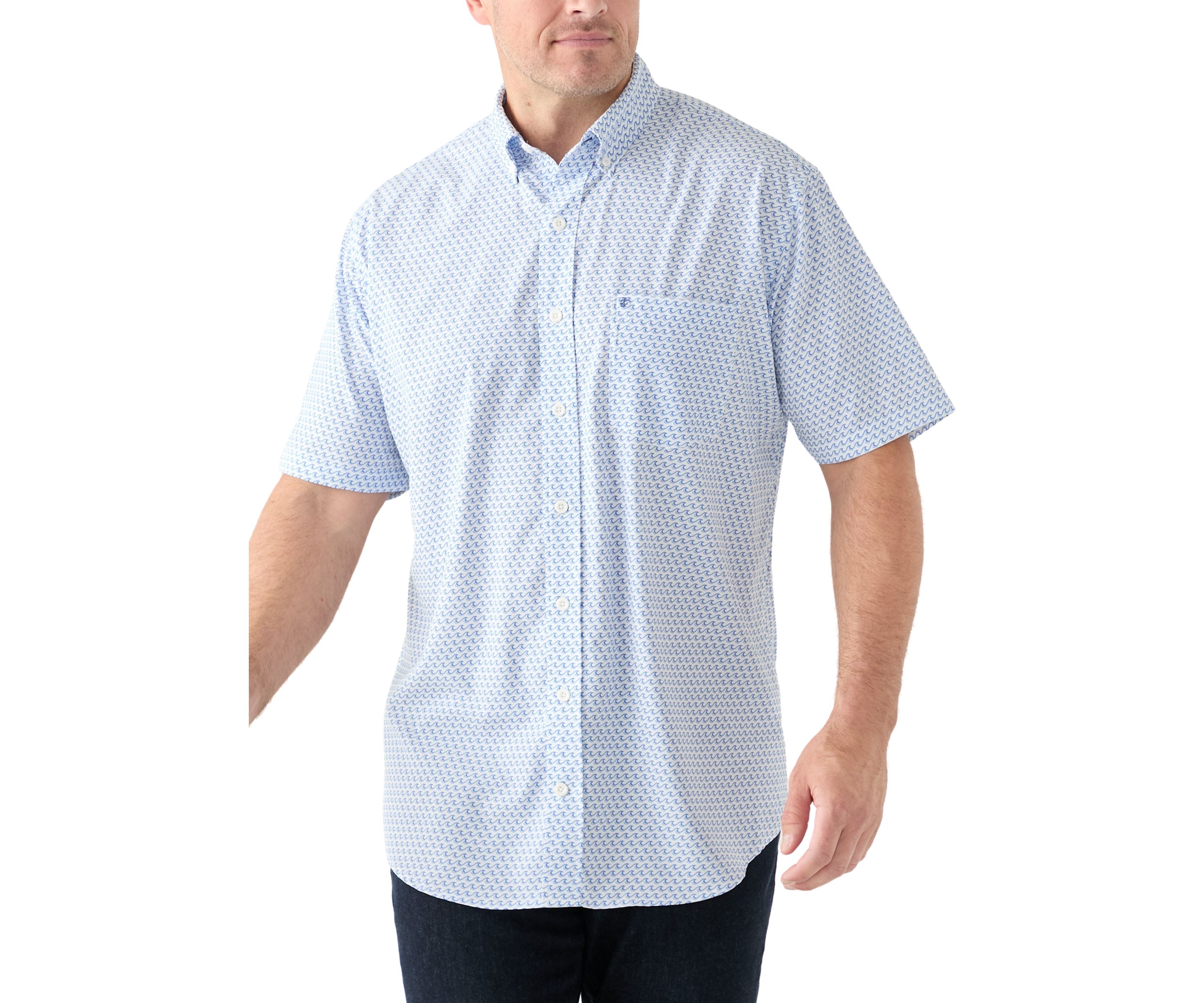 Big & Tall Short Sleeve Breeze Waves Print Woven Shirt