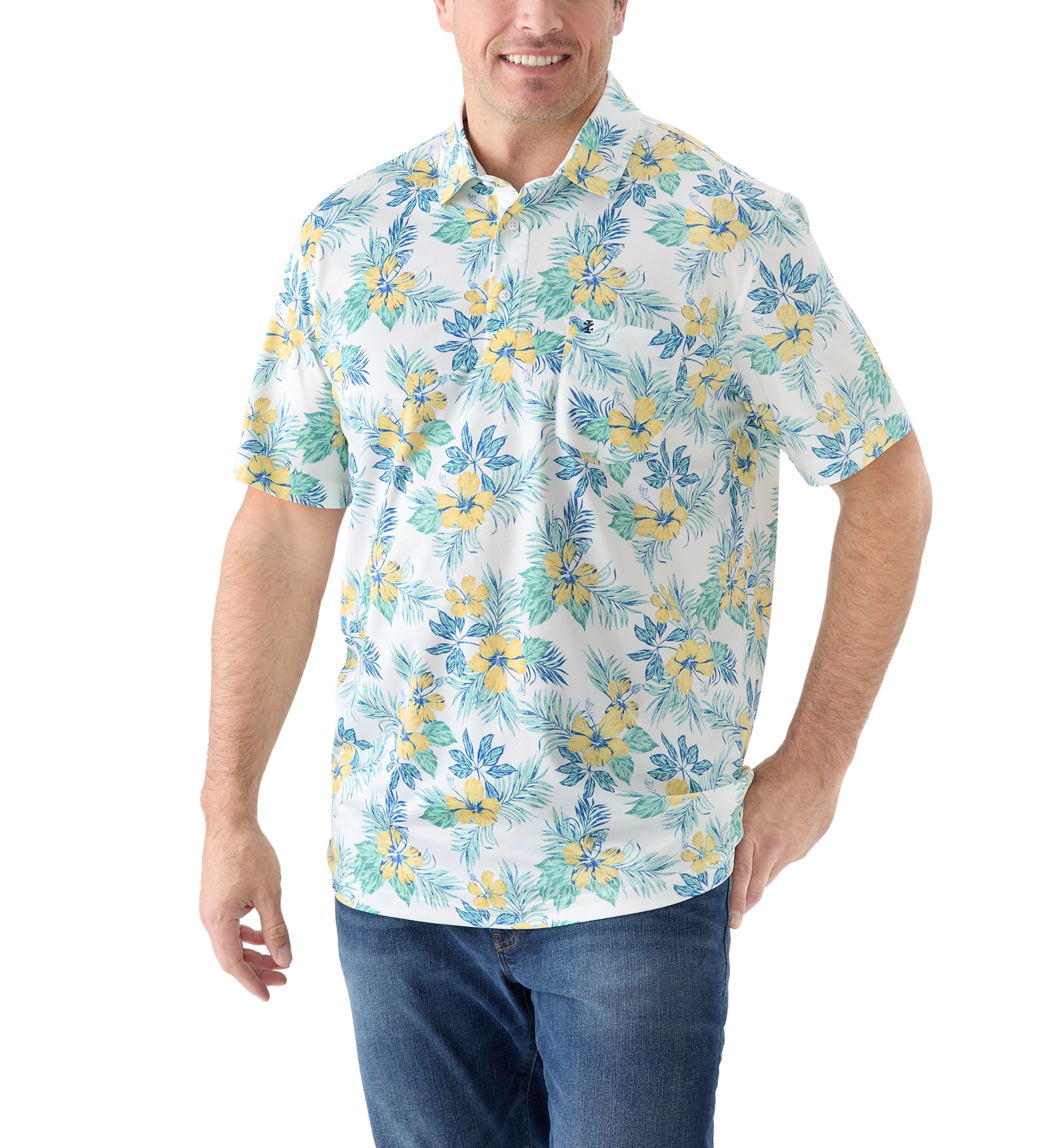 Big & Tall Sunshield Floral Printed Polo Shirt