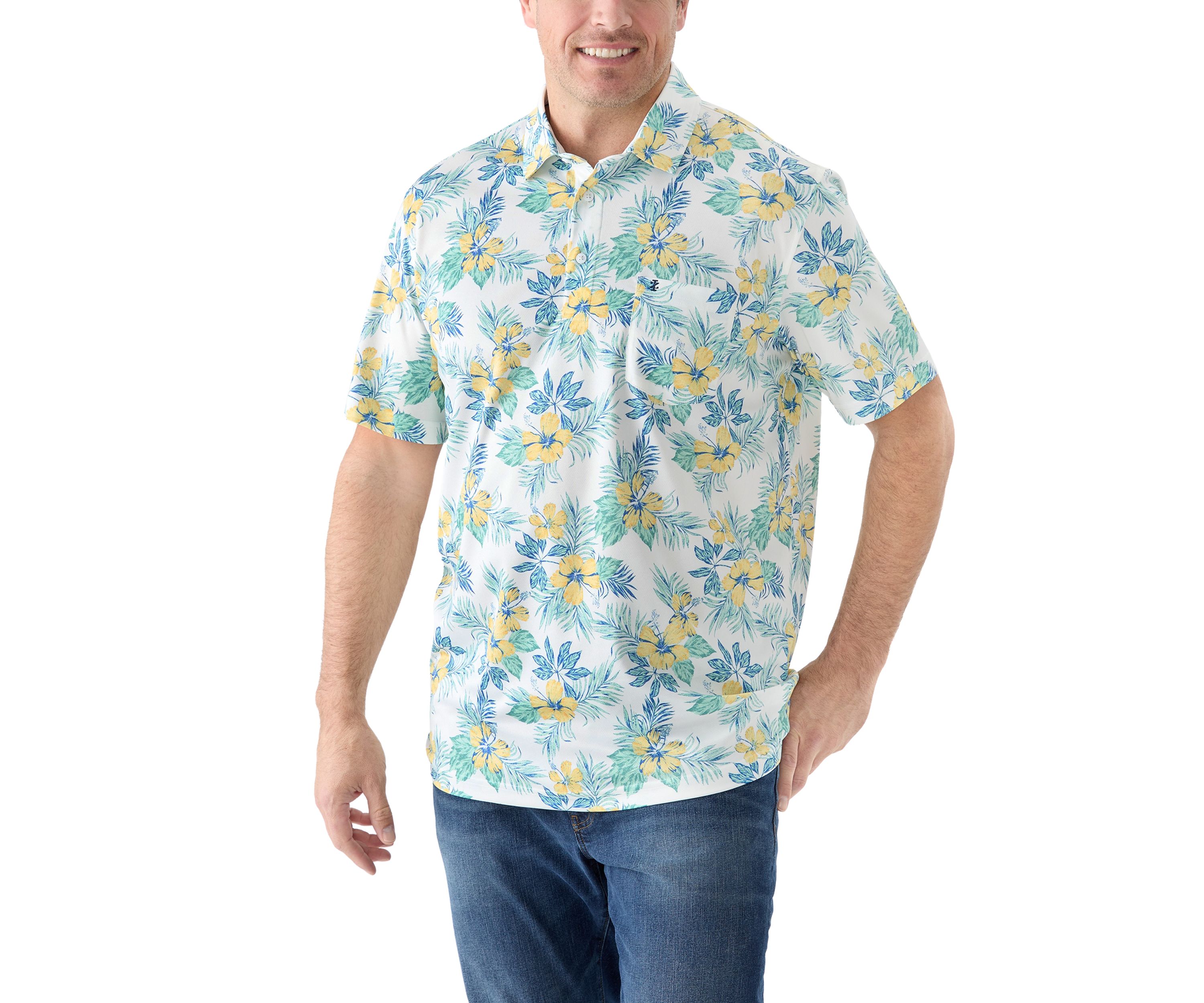 Big & Tall Sunshield Floral Printed Polo Shirt