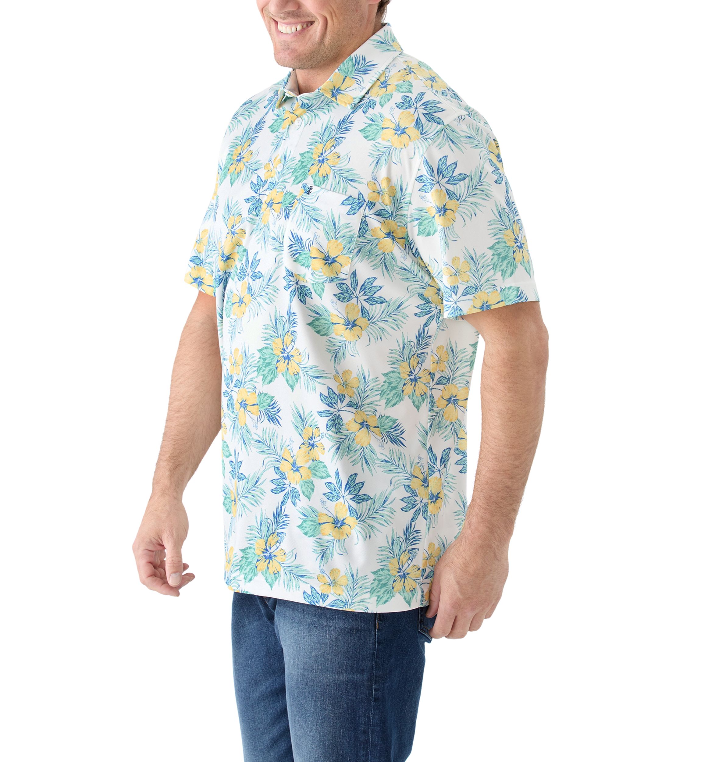 Big & Tall Sunshield Floral Printed Polo Shirt