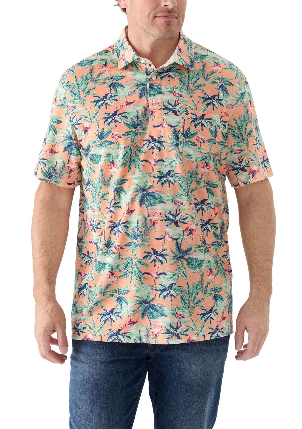 Big & Tall Flamingo Printed Polo Shirt