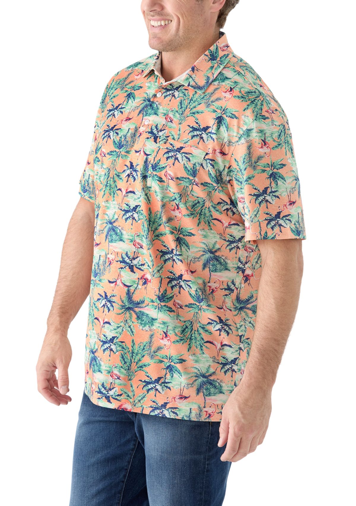 Big & Tall Flamingo Printed Polo Shirt