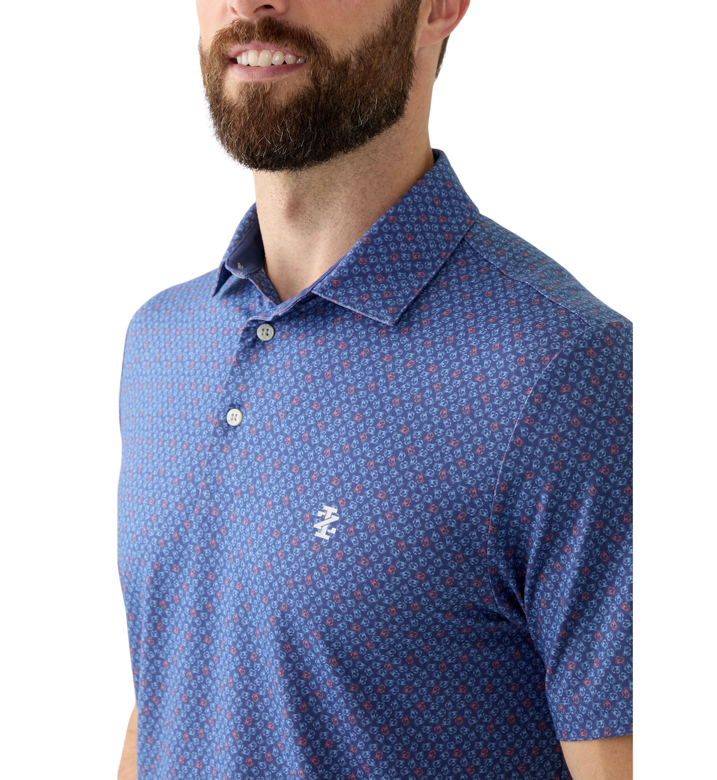 Short Sleeve Crab Print Polo Shirt 