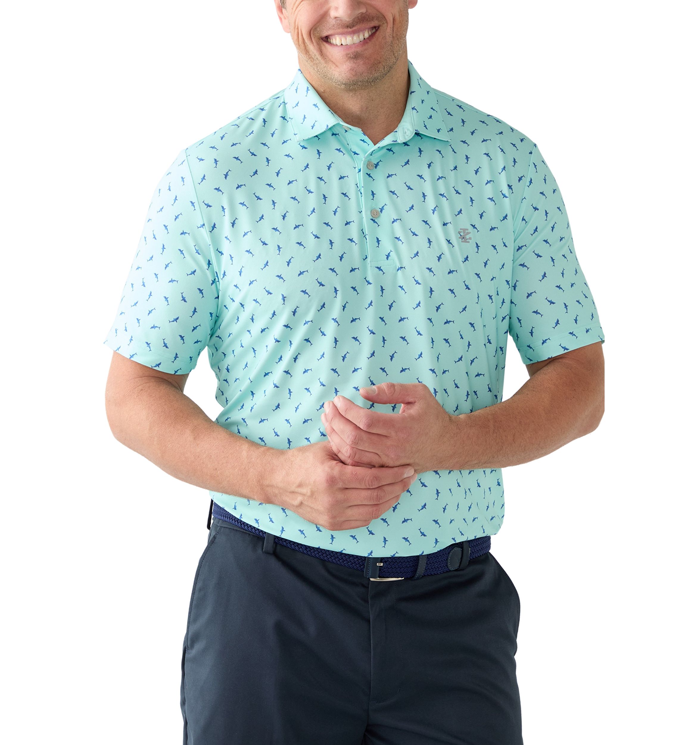 Big & Tall Swimming Sharks Printed Polo Shirt