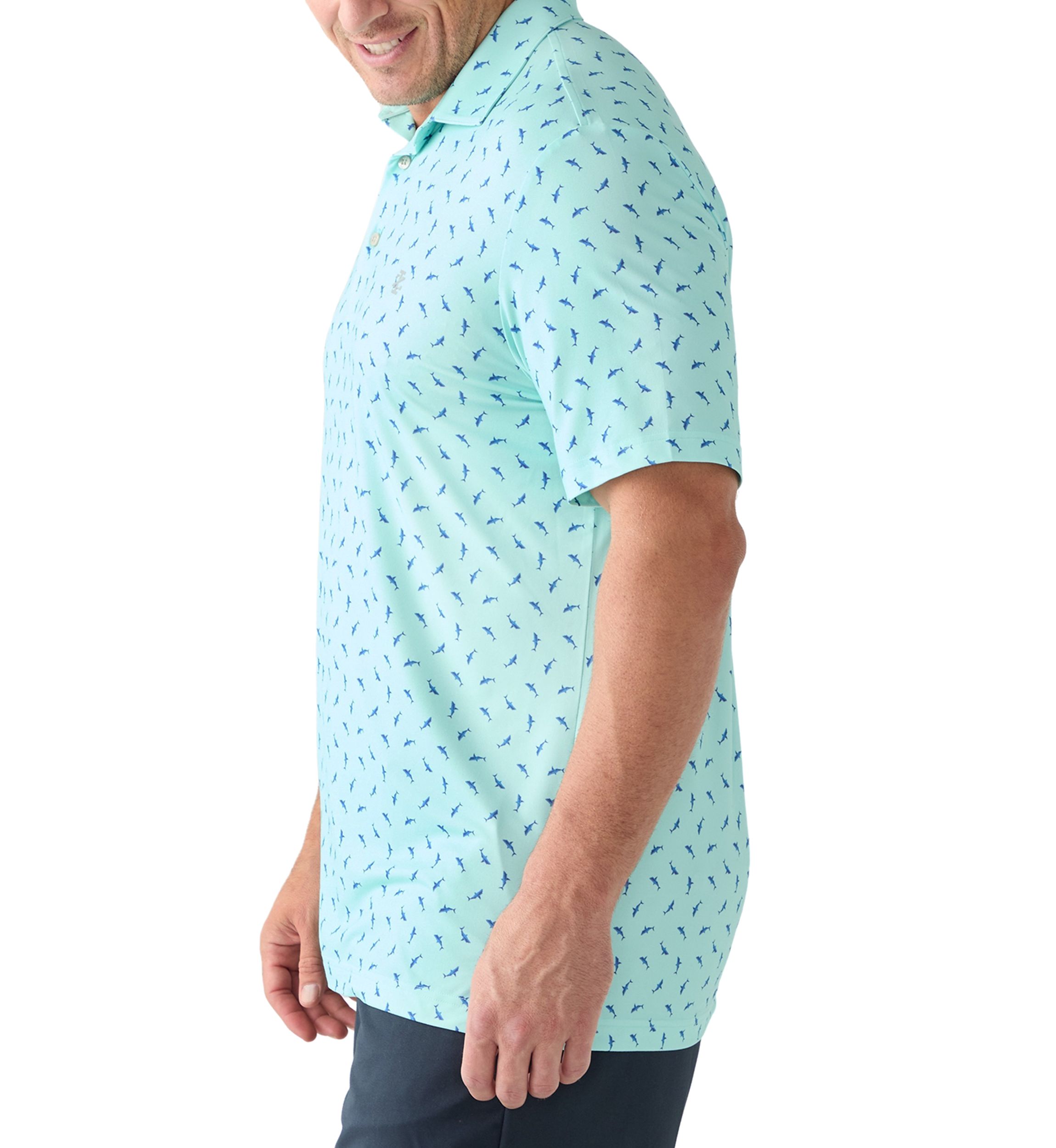 Big & Tall Swimming Sharks Printed Polo Shirt
