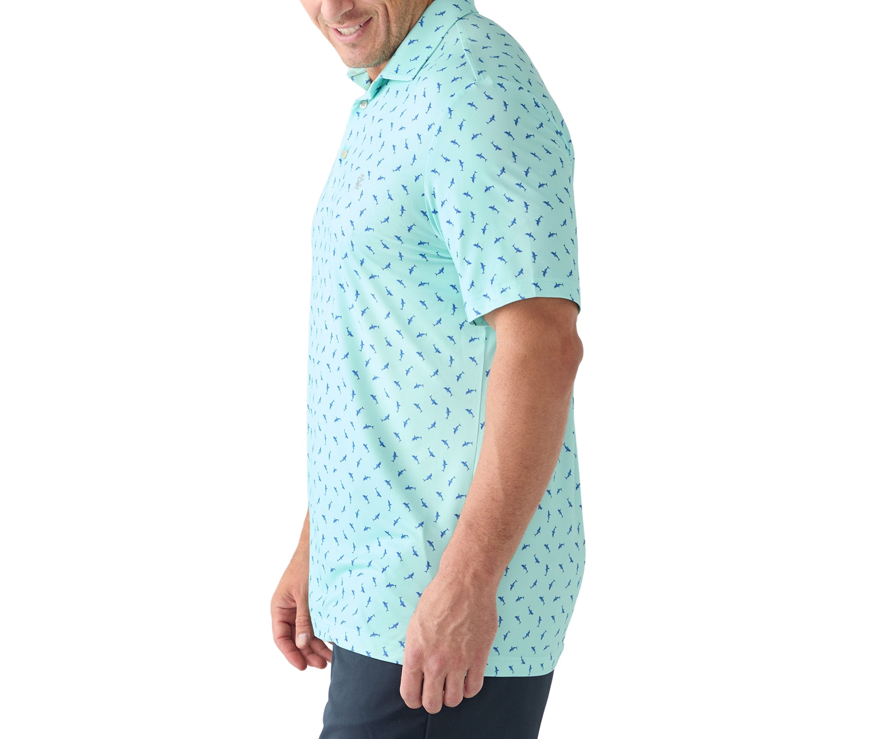 Big & Tall Swimming Sharks Printed Polo Shirt