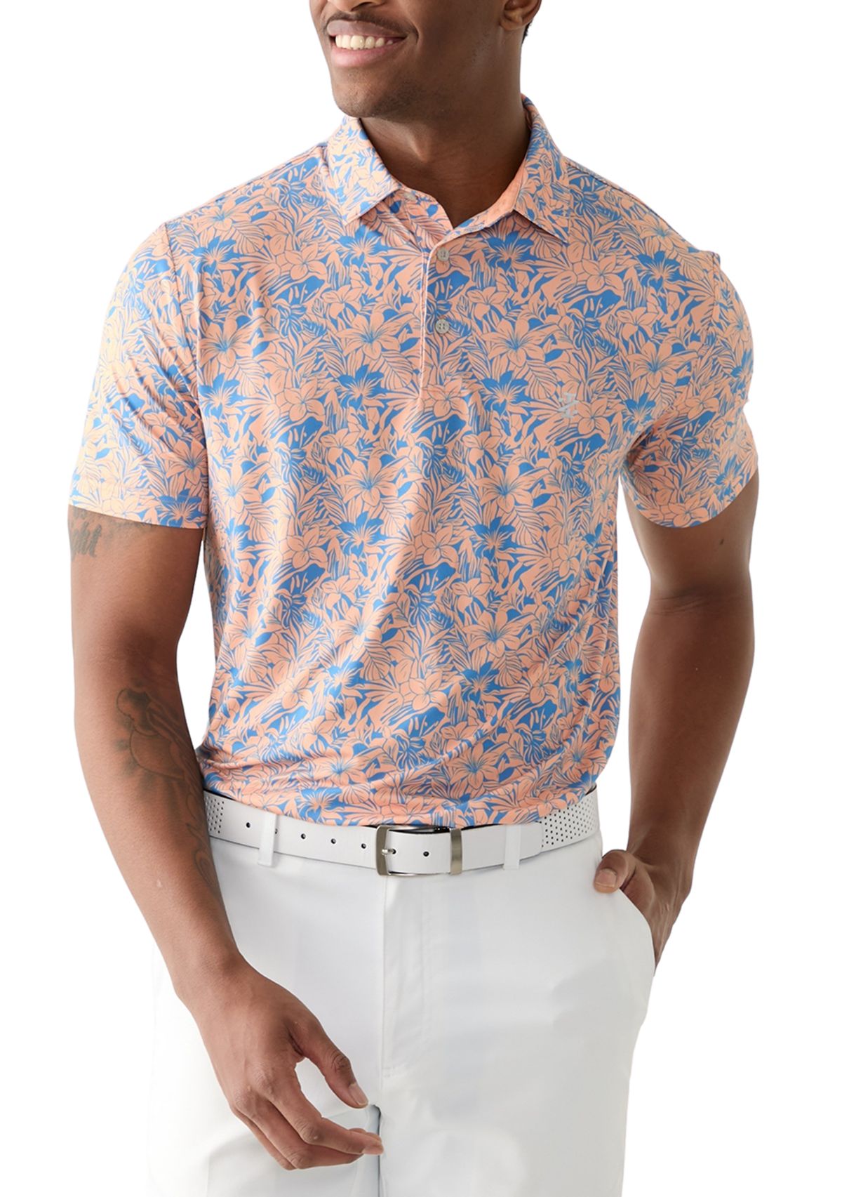 Short Sleeve Floral Print Polo Shirt 