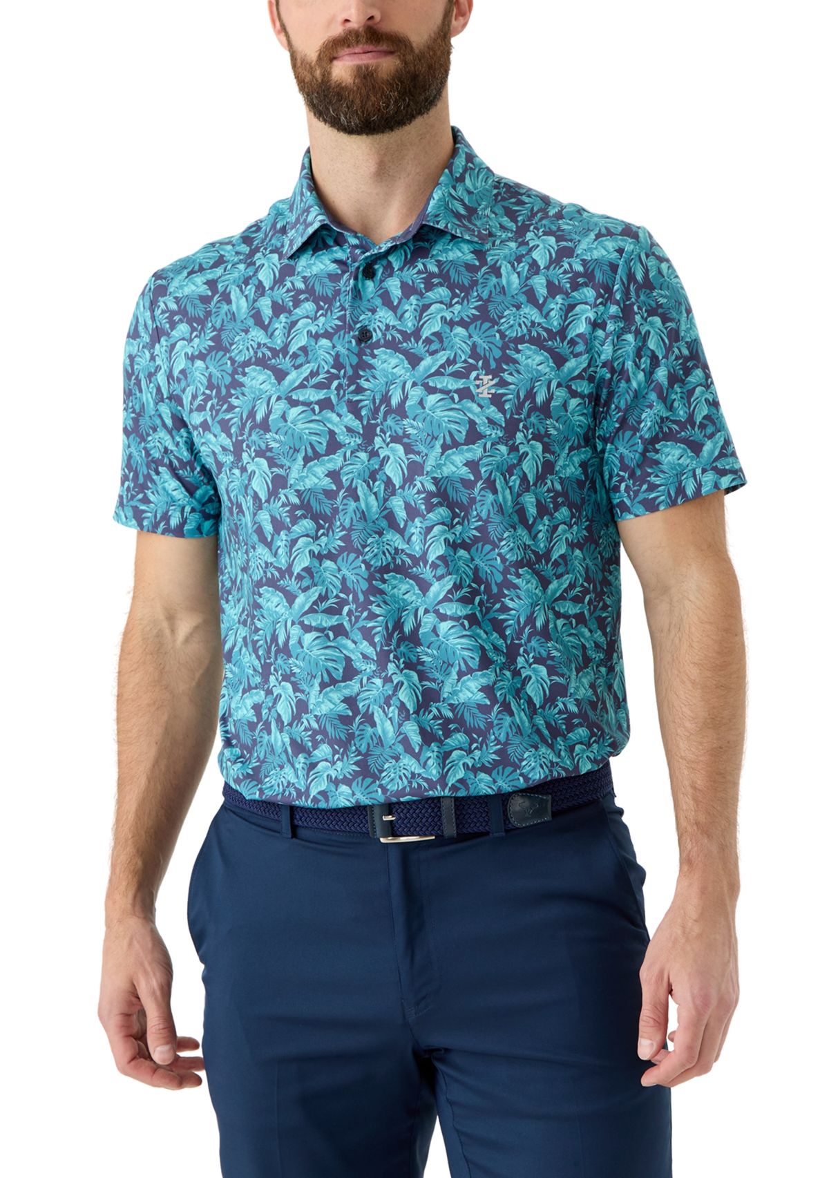 Short Sleeve Tropical Print Polo Shirt 