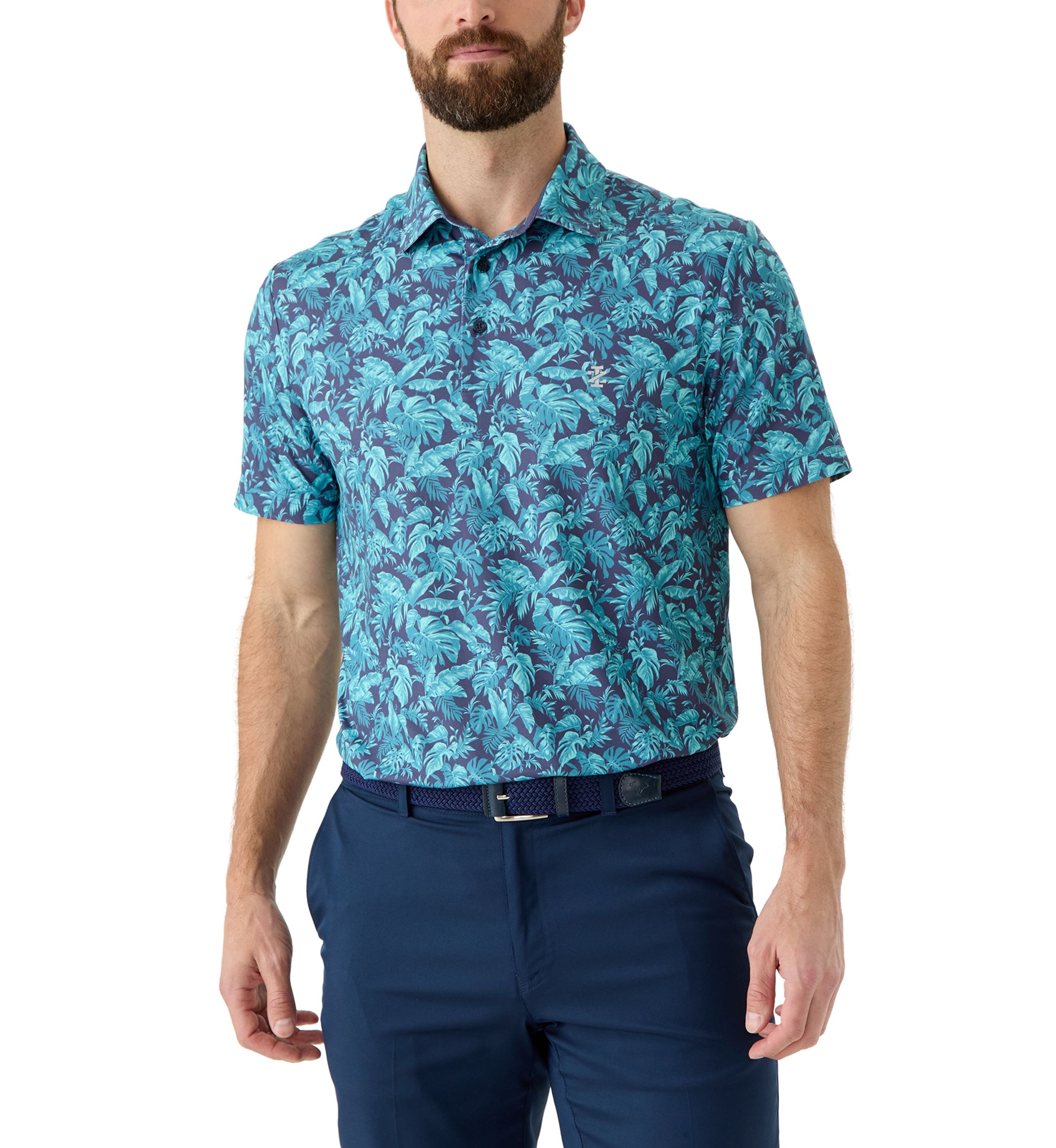 Short Sleeve Tropical Print Polo Shirt 
