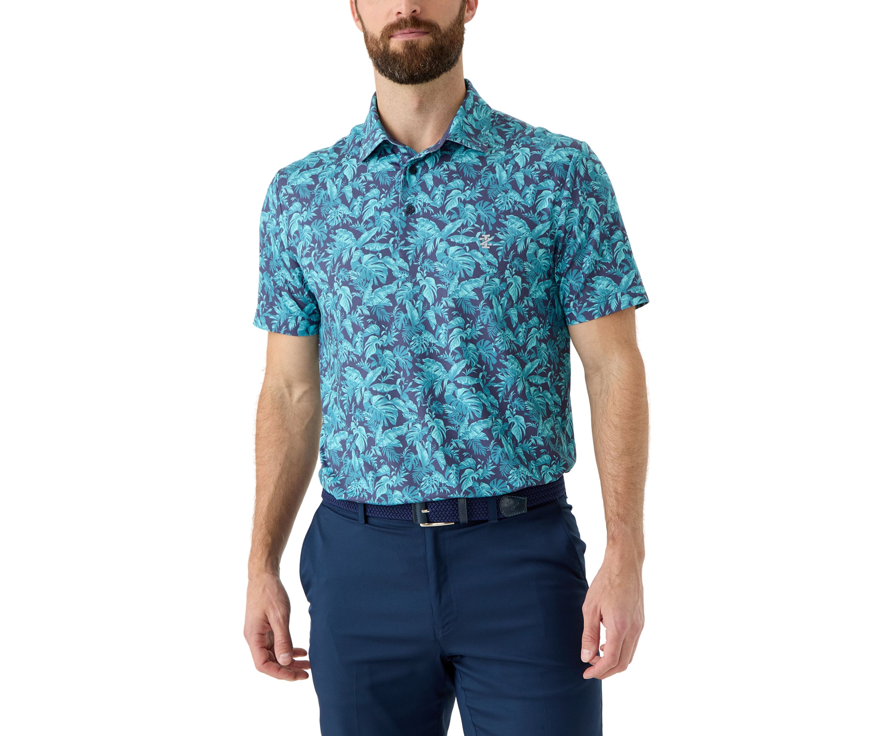 Short Sleeve Tropical Print Polo Shirt 
