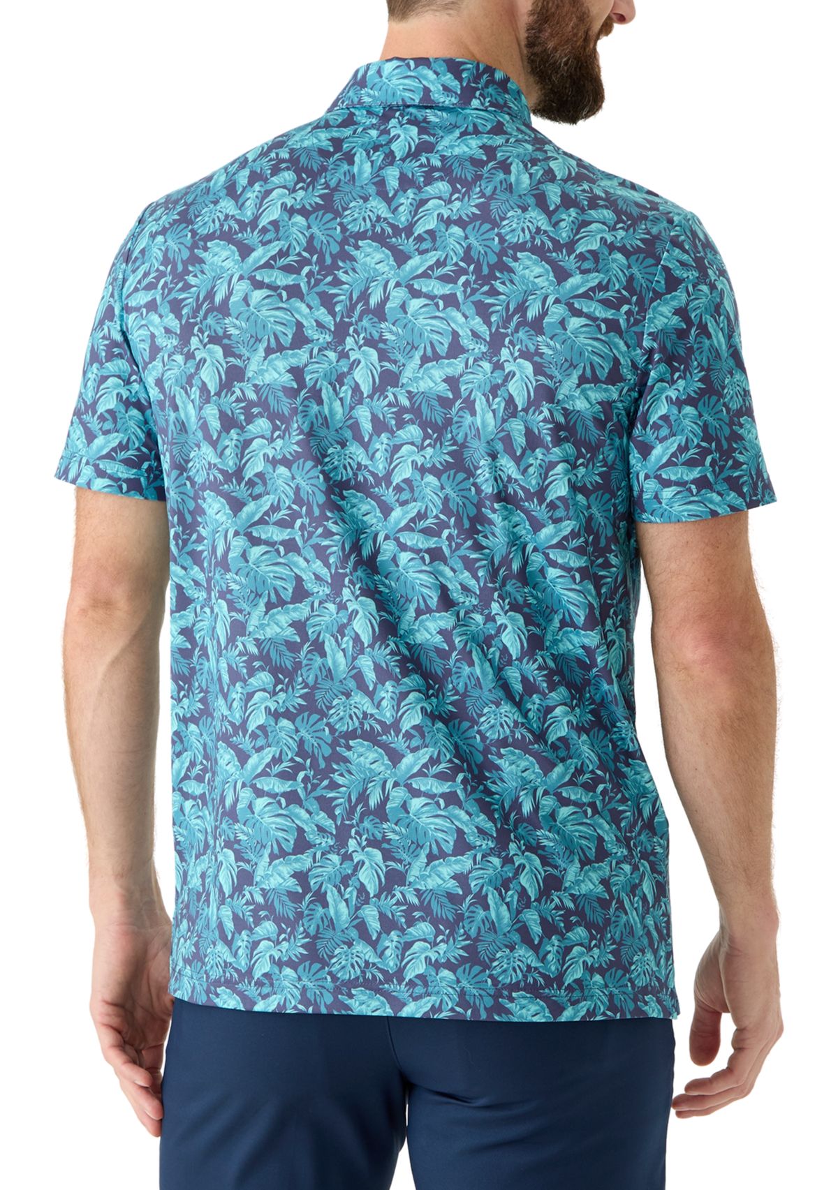 Short Sleeve Tropical Print Polo Shirt 
