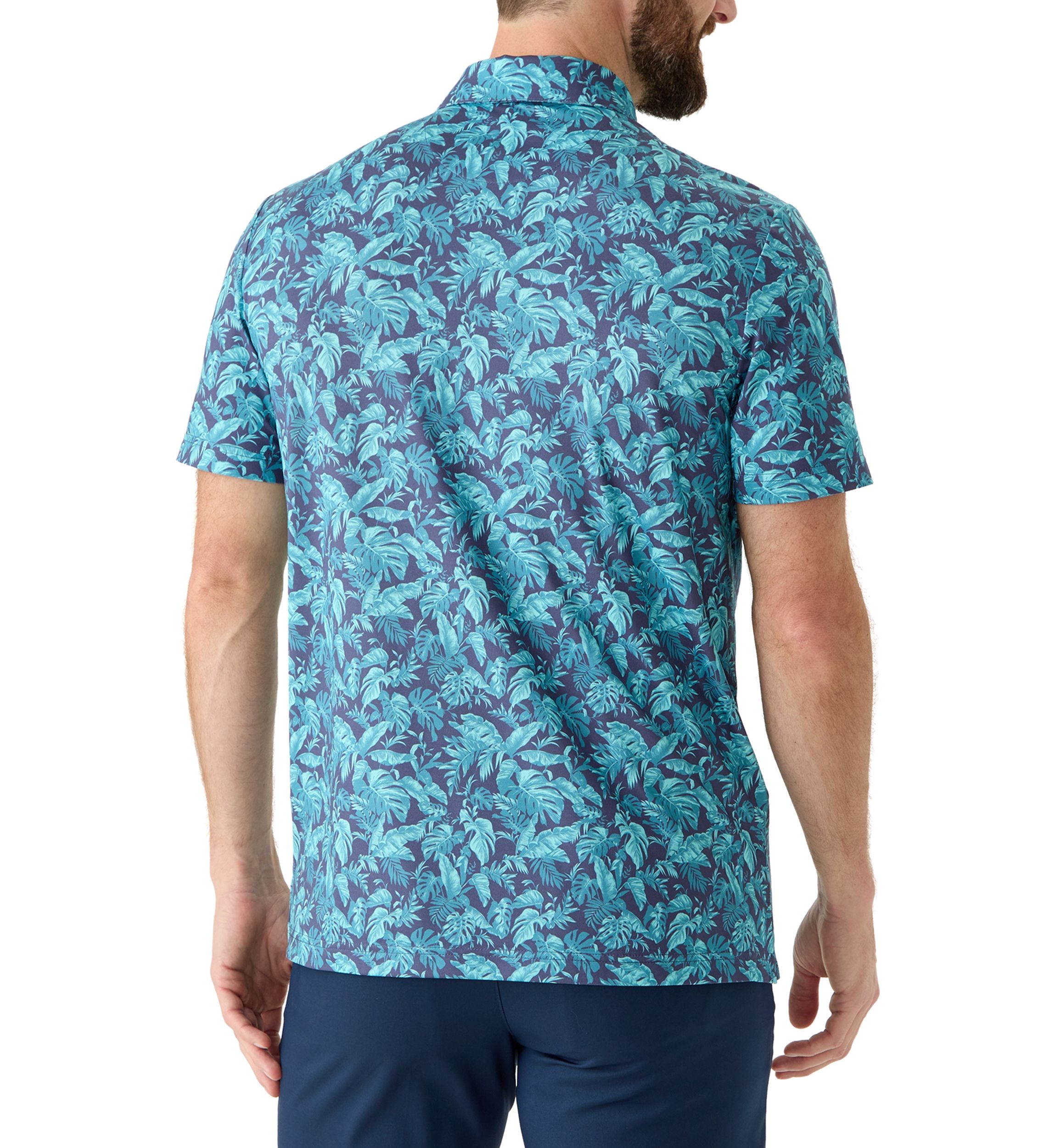 Short Sleeve Tropical Print Polo Shirt 