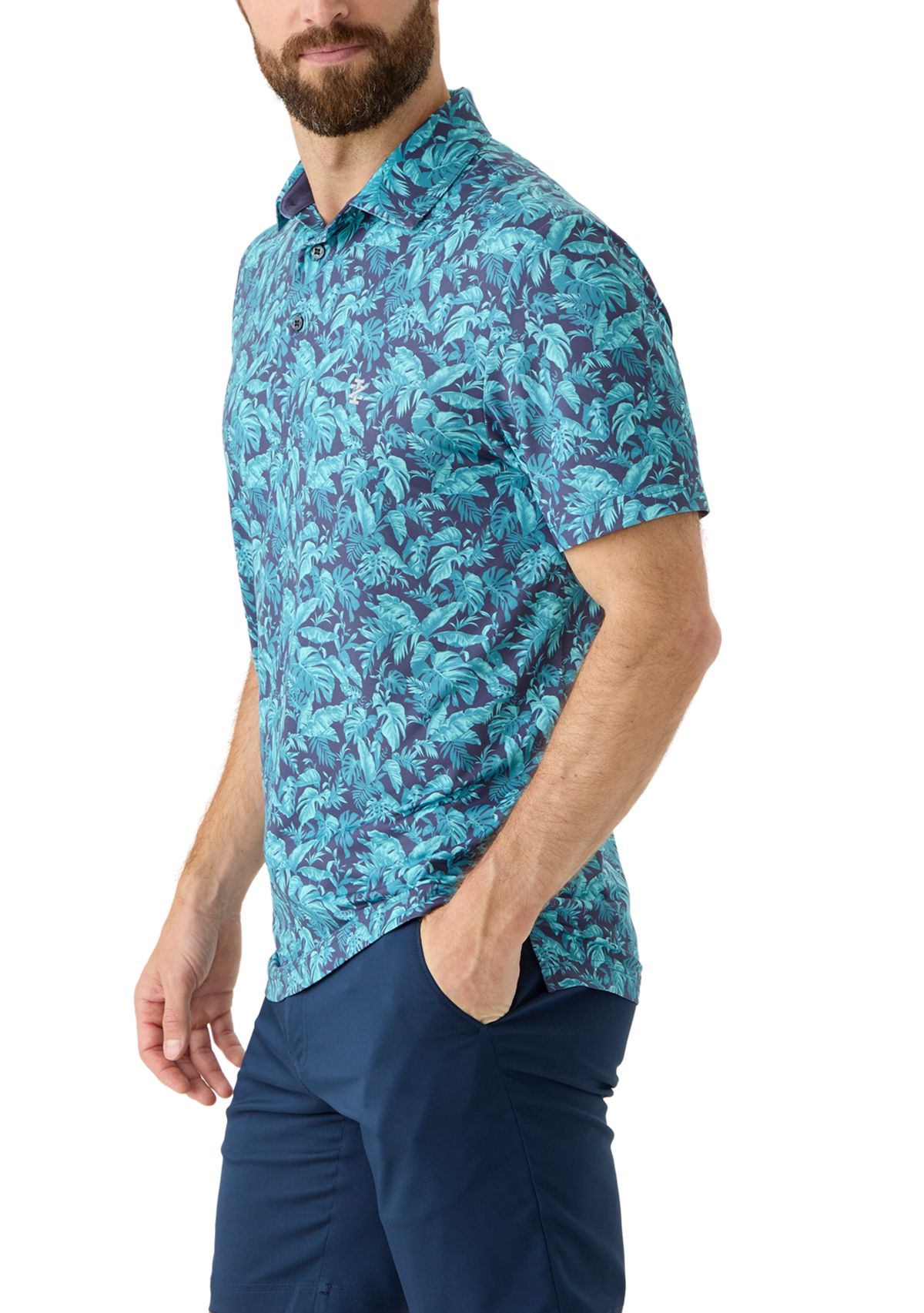 Short Sleeve Tropical Print Polo Shirt 