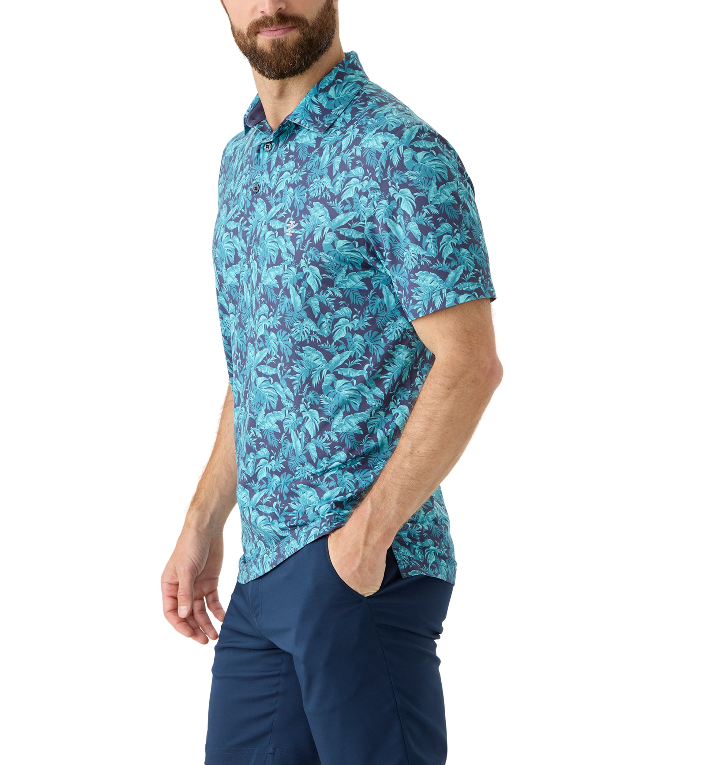 Short Sleeve Tropical Print Polo Shirt 
