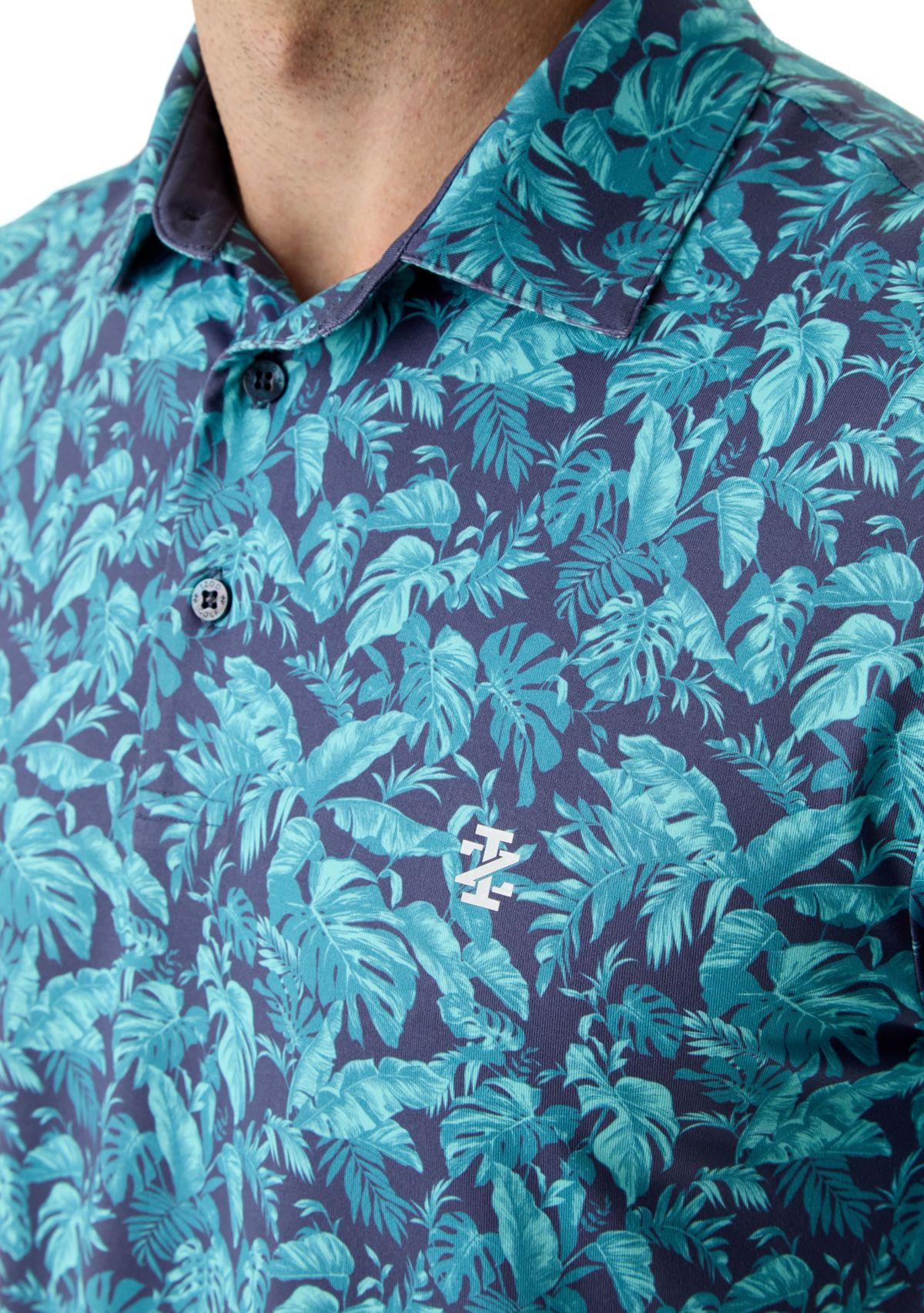 Short Sleeve Tropical Print Polo Shirt 