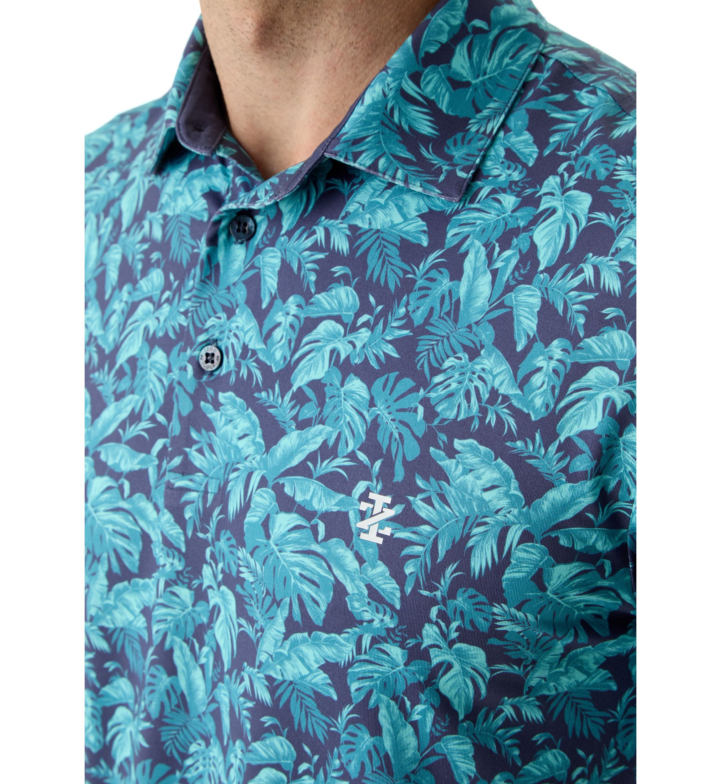 Short Sleeve Tropical Print Polo Shirt 
