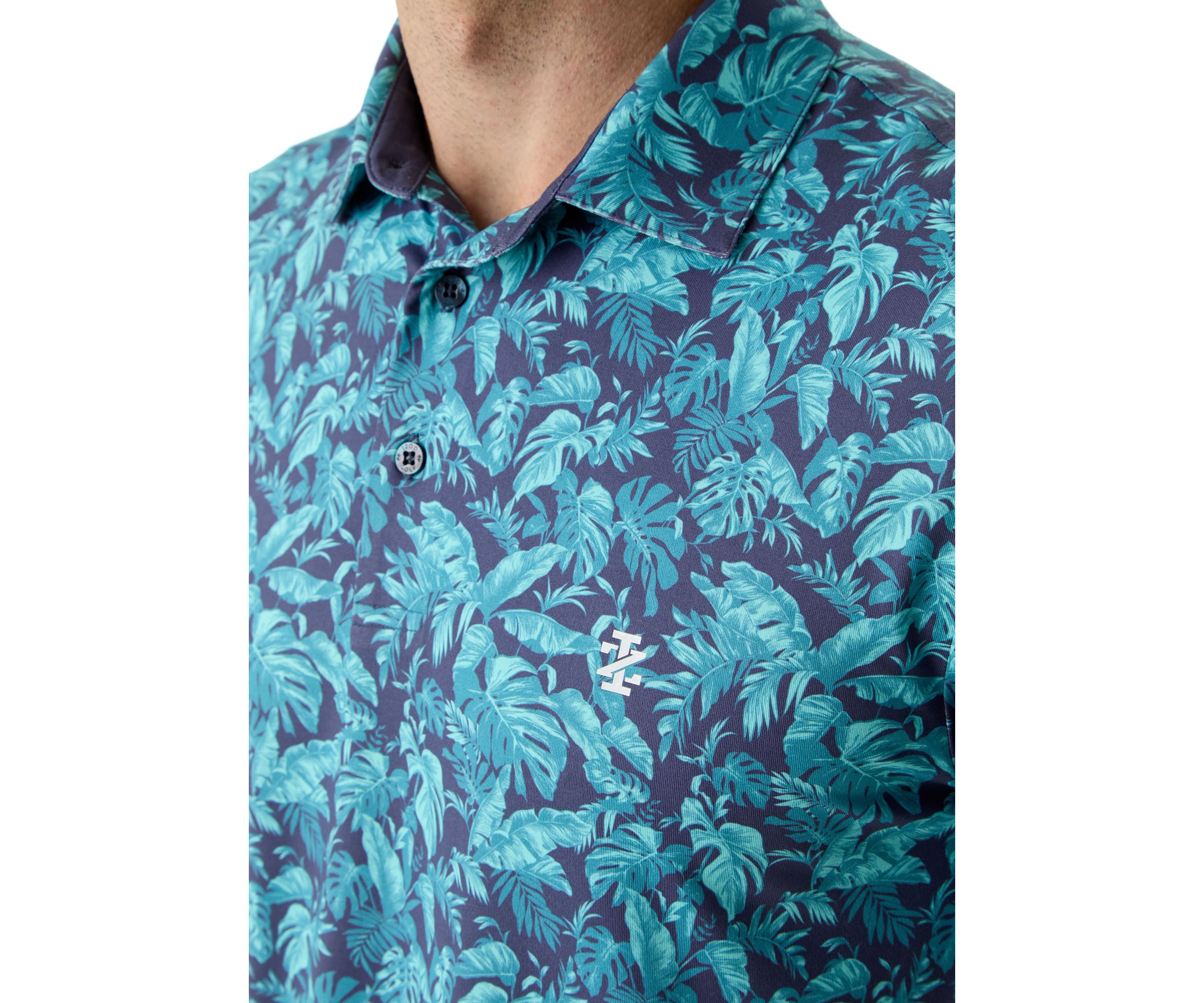 Short Sleeve Tropical Print Polo Shirt 