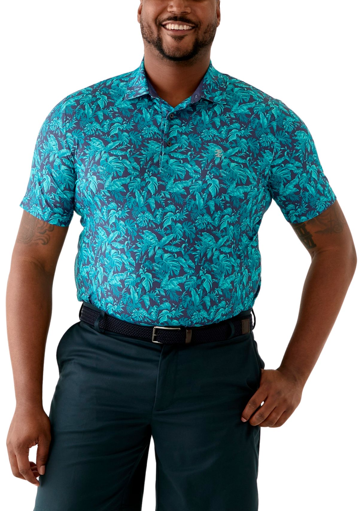 Big & Tall Jungle Blues Printed Polo Shirt