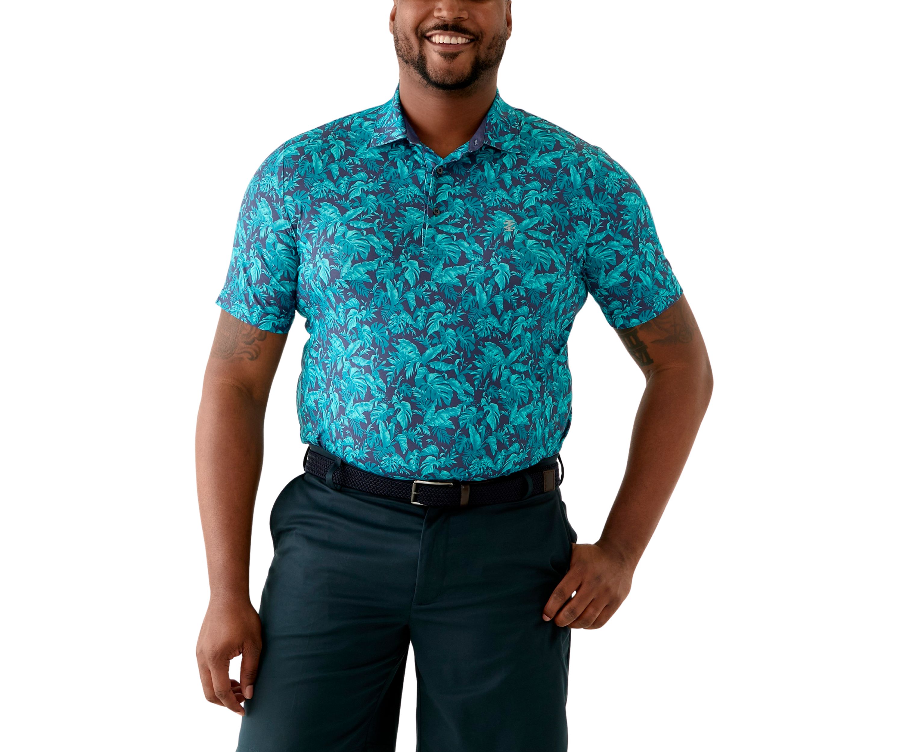 Big & Tall Jungle Blues Printed Polo Shirt