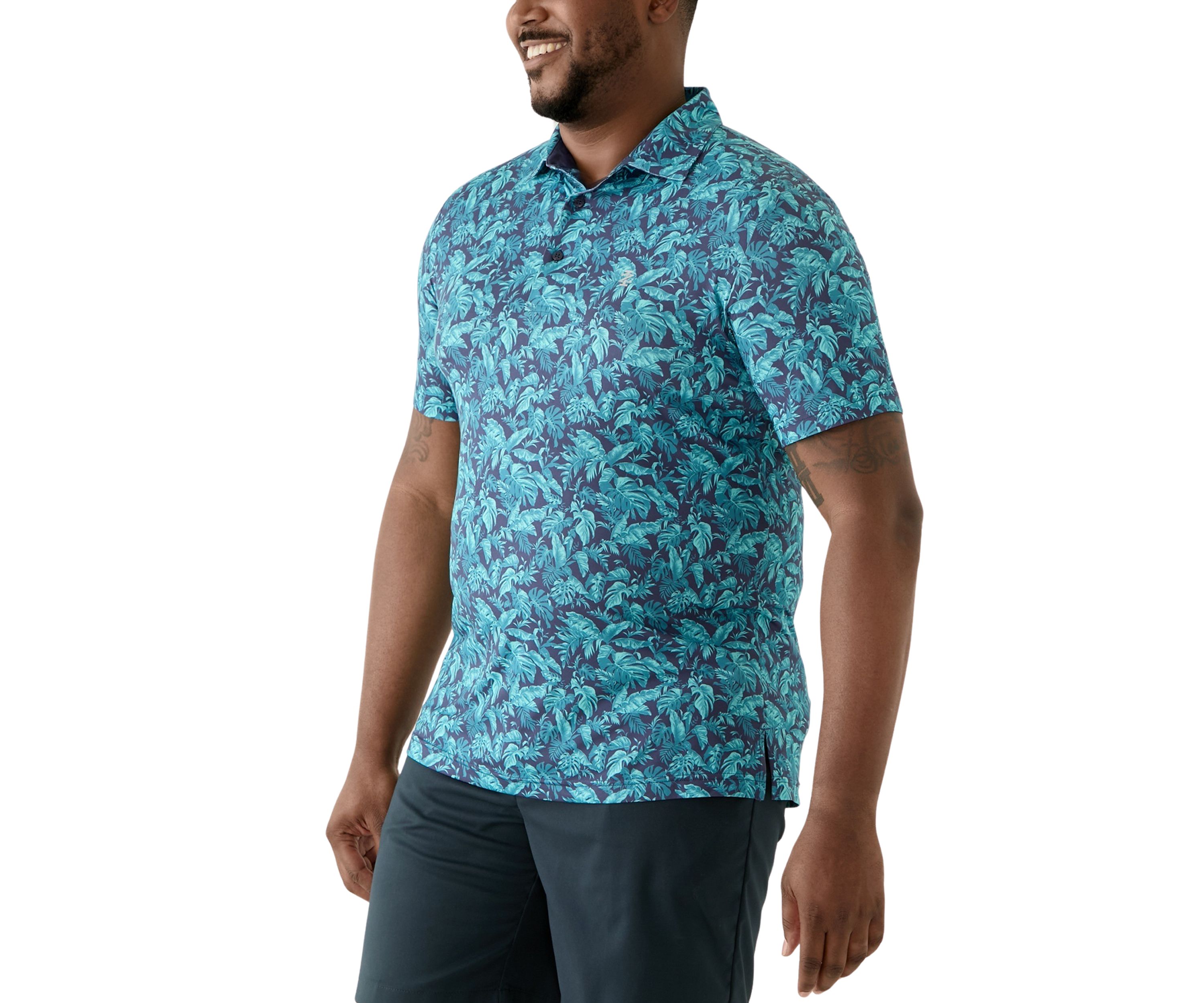 Big & Tall Jungle Blues Printed Polo Shirt
