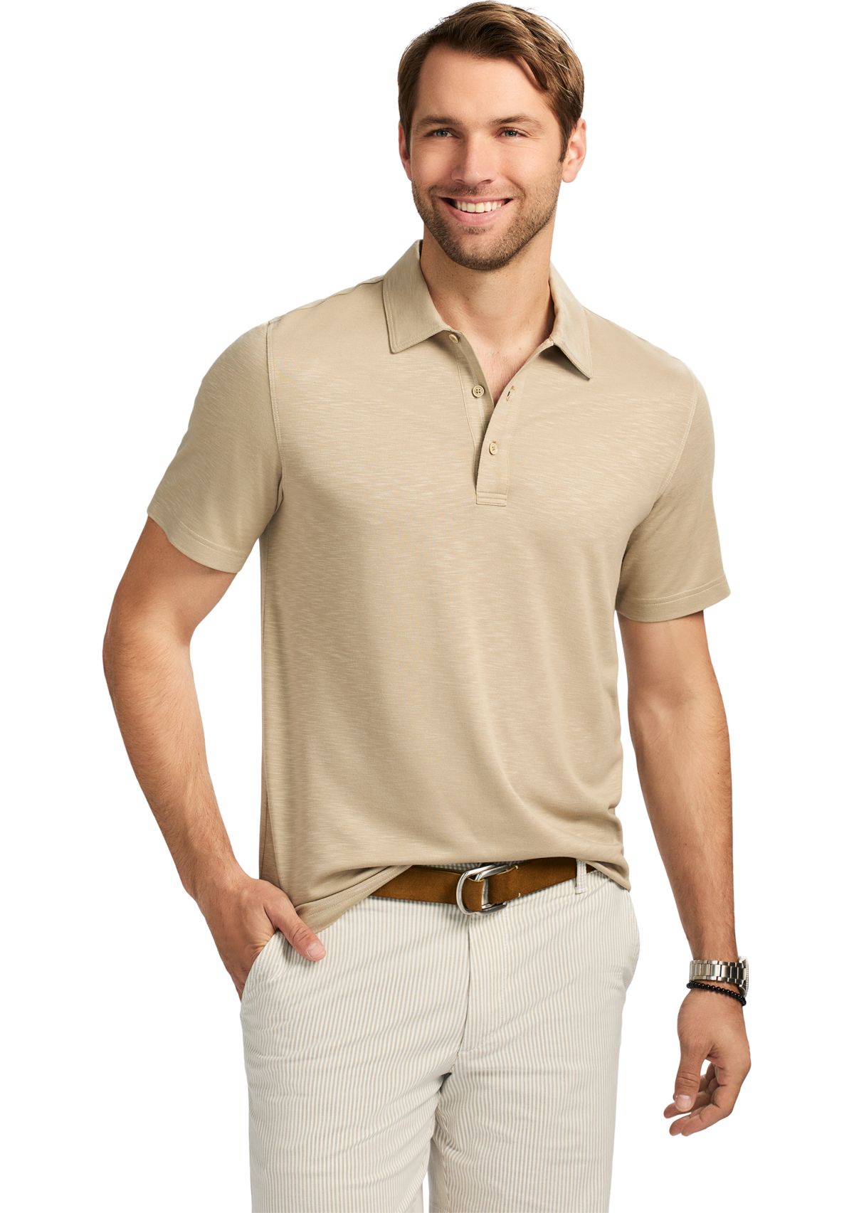 Short Sleeve Solid Slub Polo Shirt