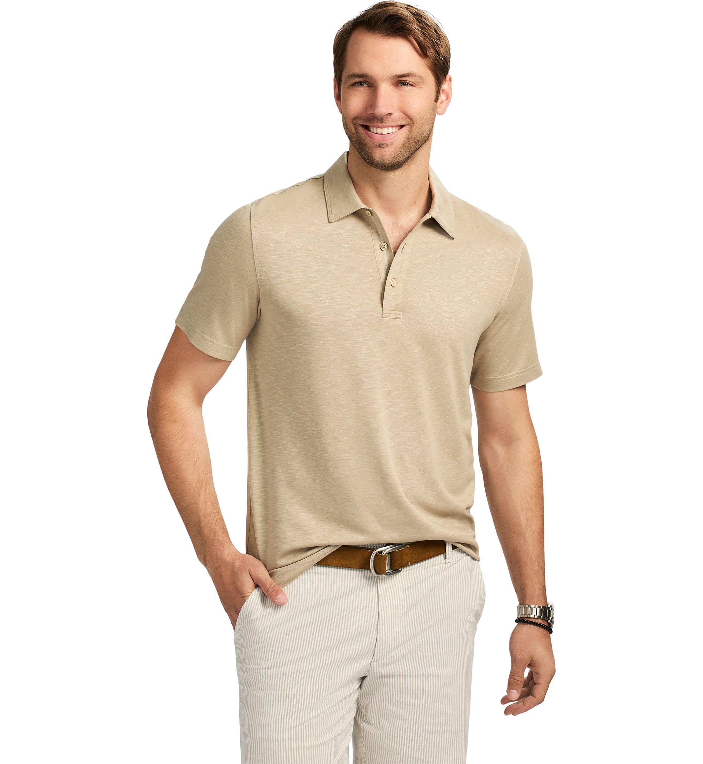 Short Sleeve Solid Slub Polo Shirt