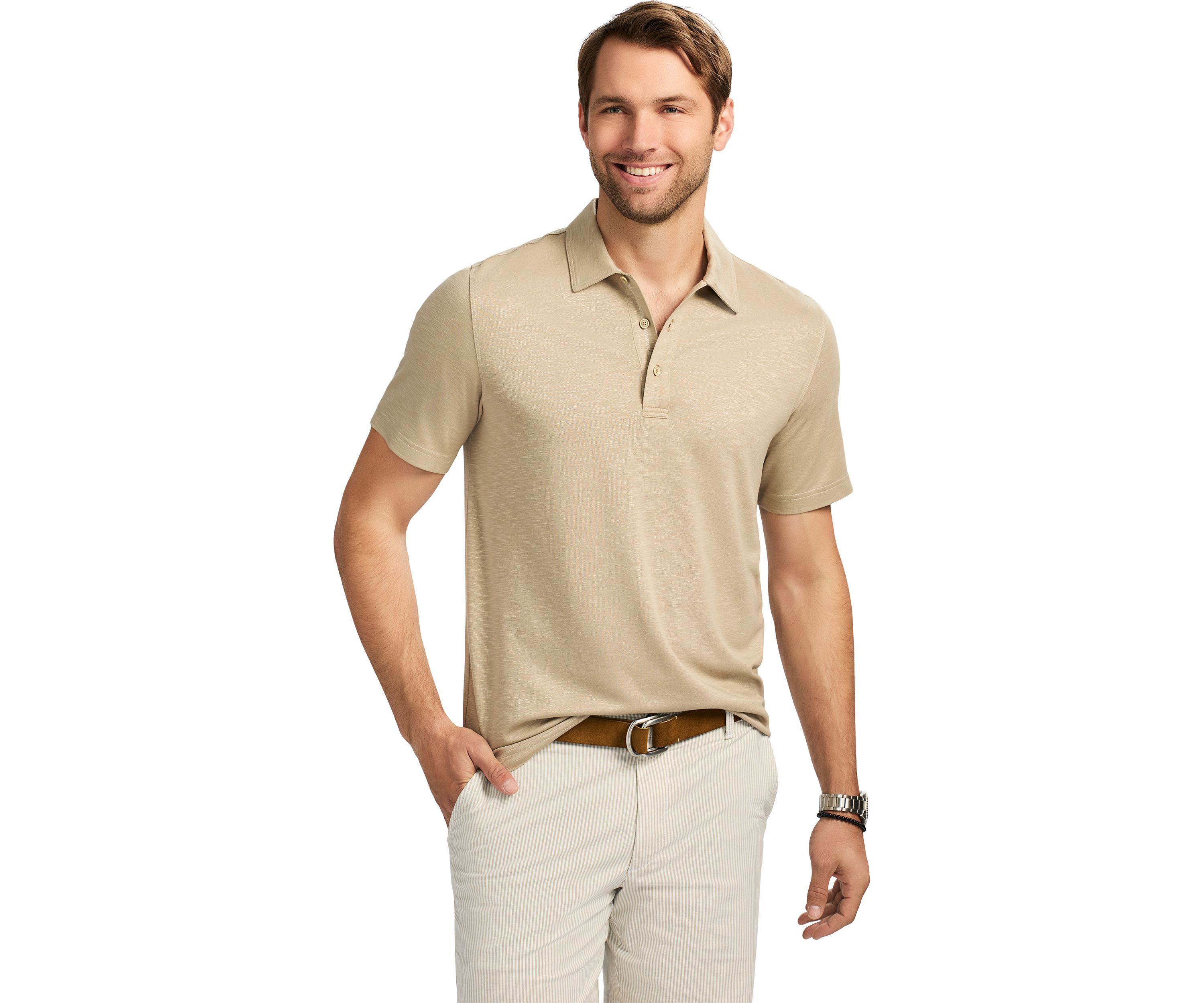 Short Sleeve Solid Slub Polo Shirt