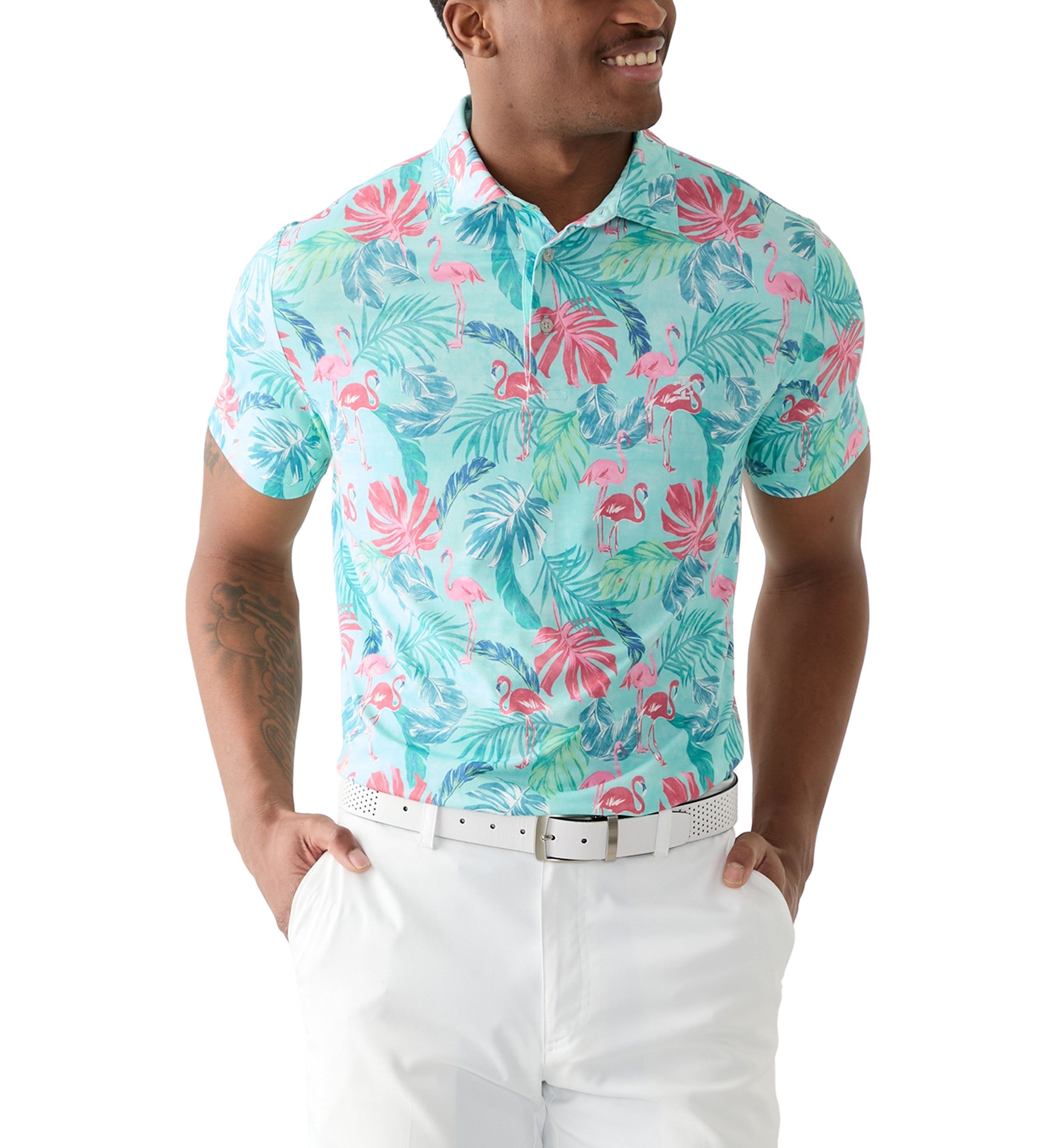 Short Sleeve Tropical Floral Print Polo Shirt 