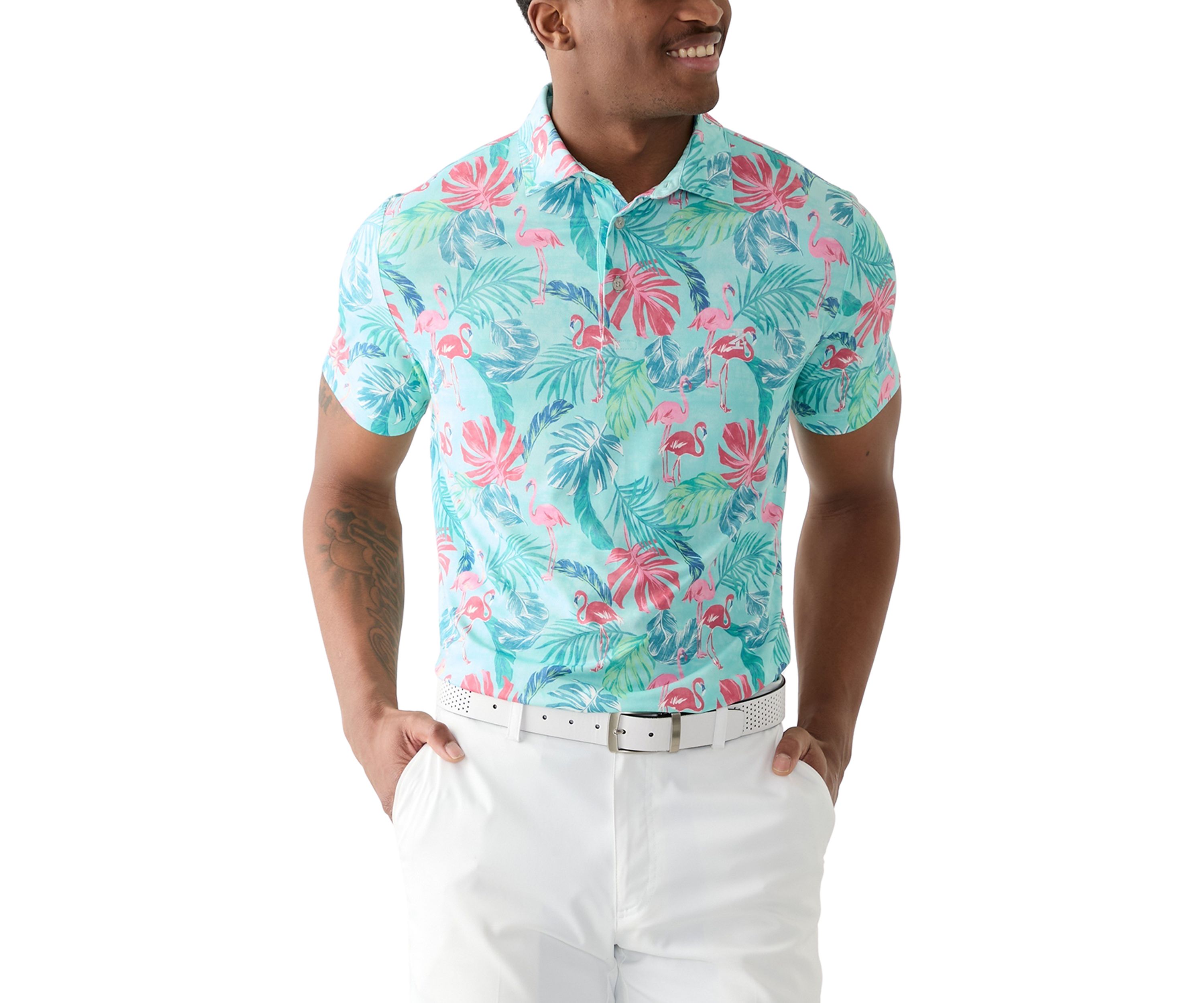 Short Sleeve Tropical Floral Print Polo Shirt 
