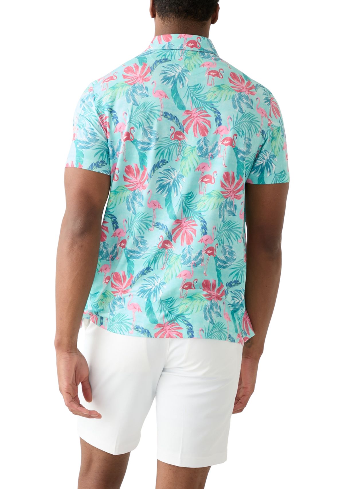Short Sleeve Tropical Floral Print Polo Shirt 