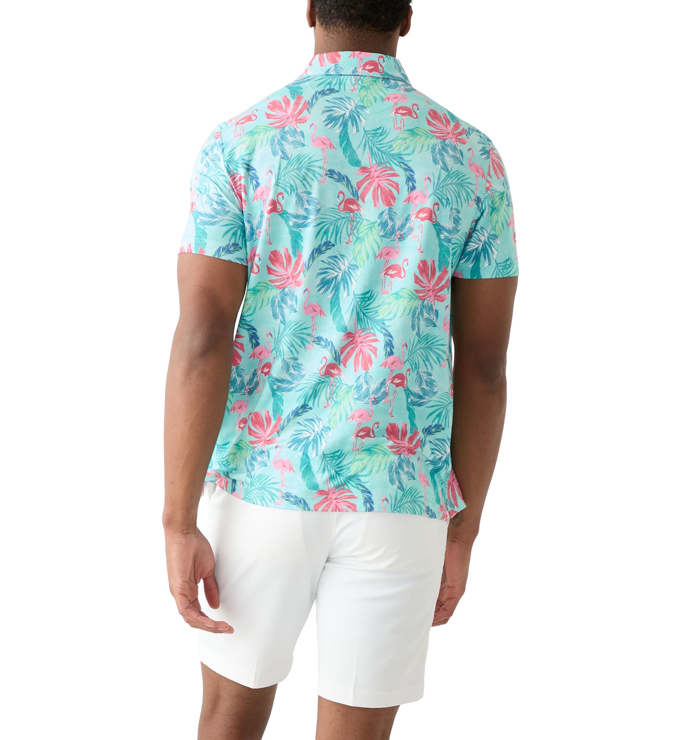 Short Sleeve Tropical Floral Print Polo Shirt 