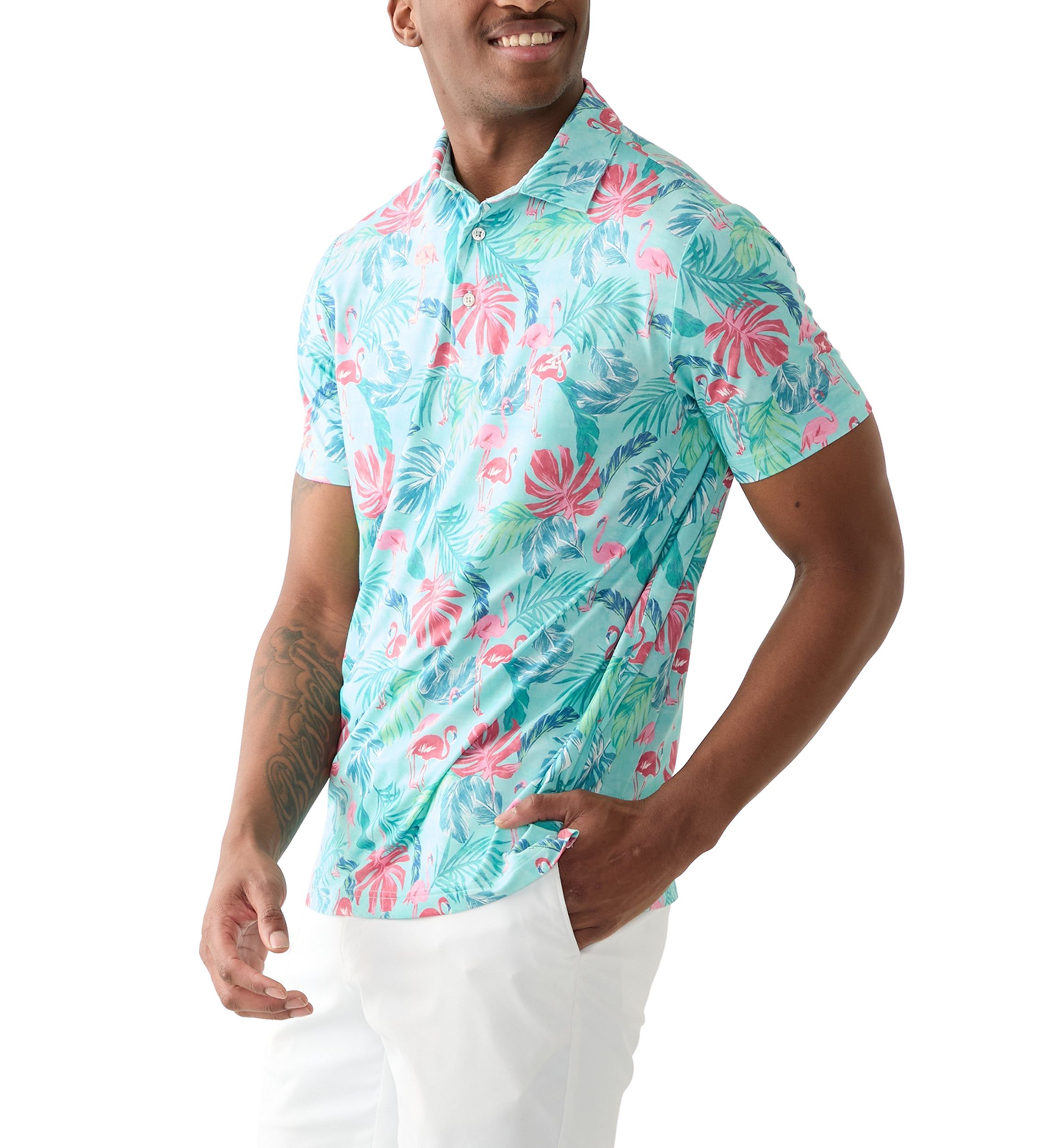 Short Sleeve Tropical Floral Print Polo Shirt 