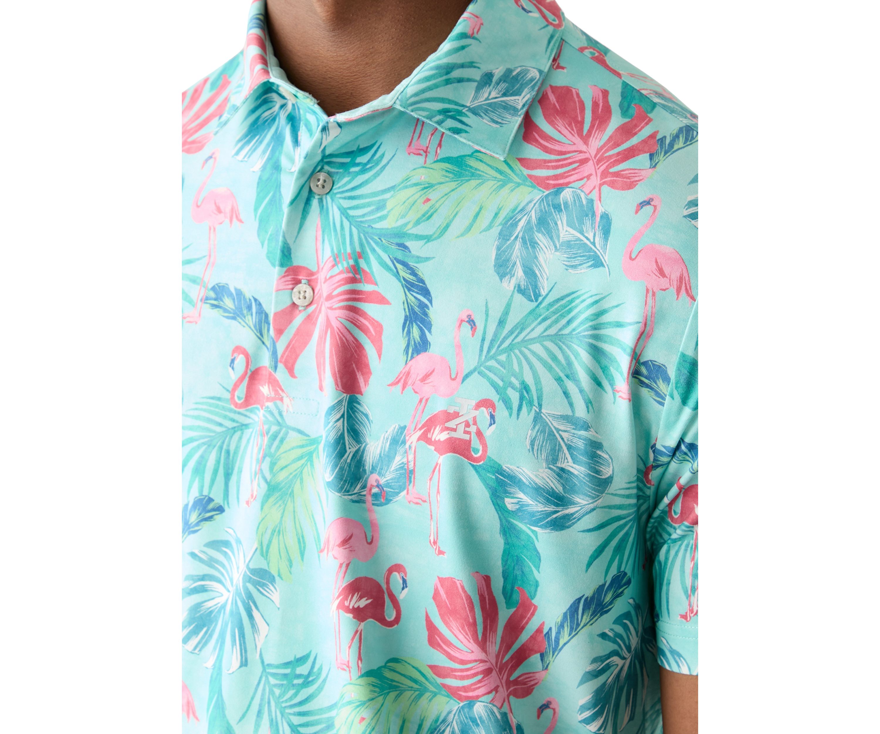 Short Sleeve Tropical Floral Print Polo Shirt 
