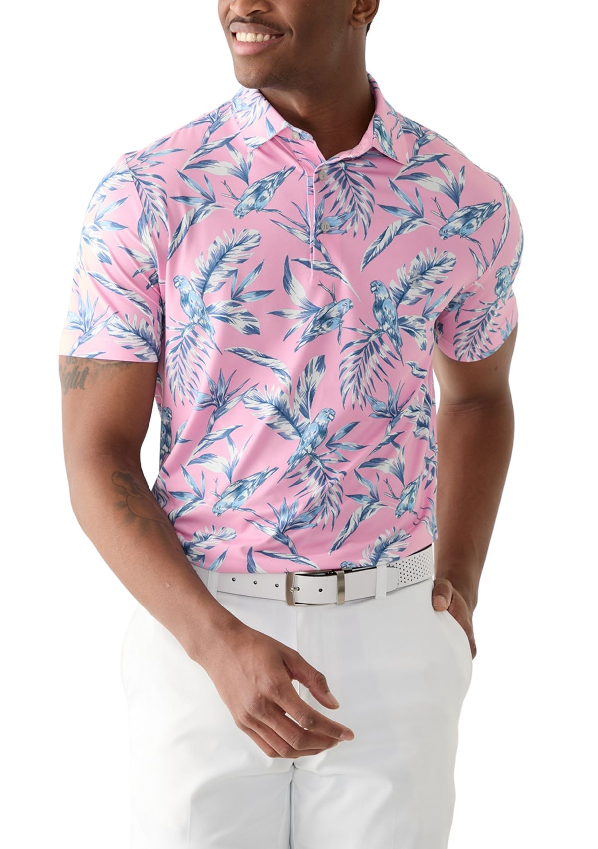 Short Sleeve Tropical Print Polo Shirt 