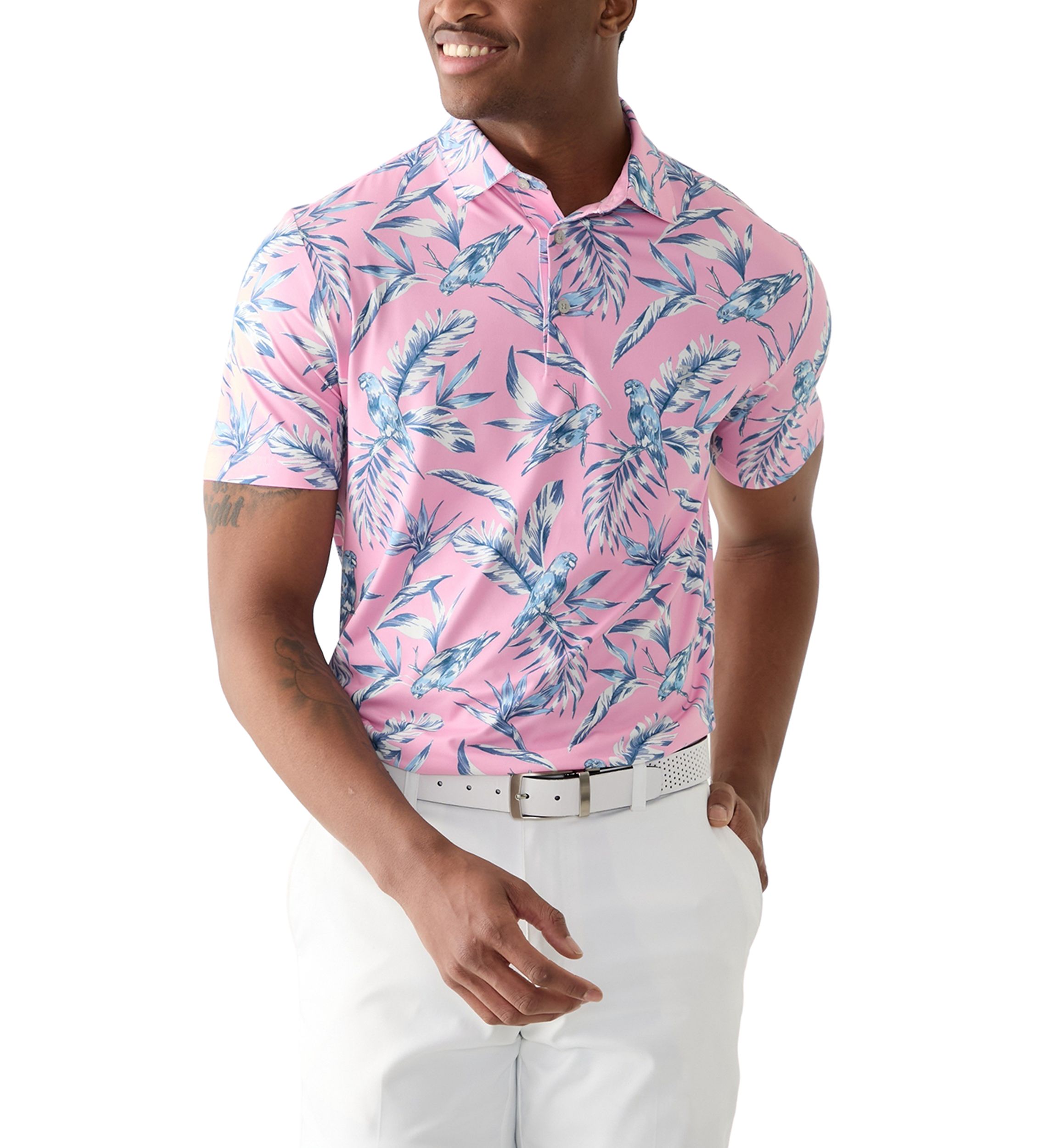 Short Sleeve Tropical Print Polo Shirt 