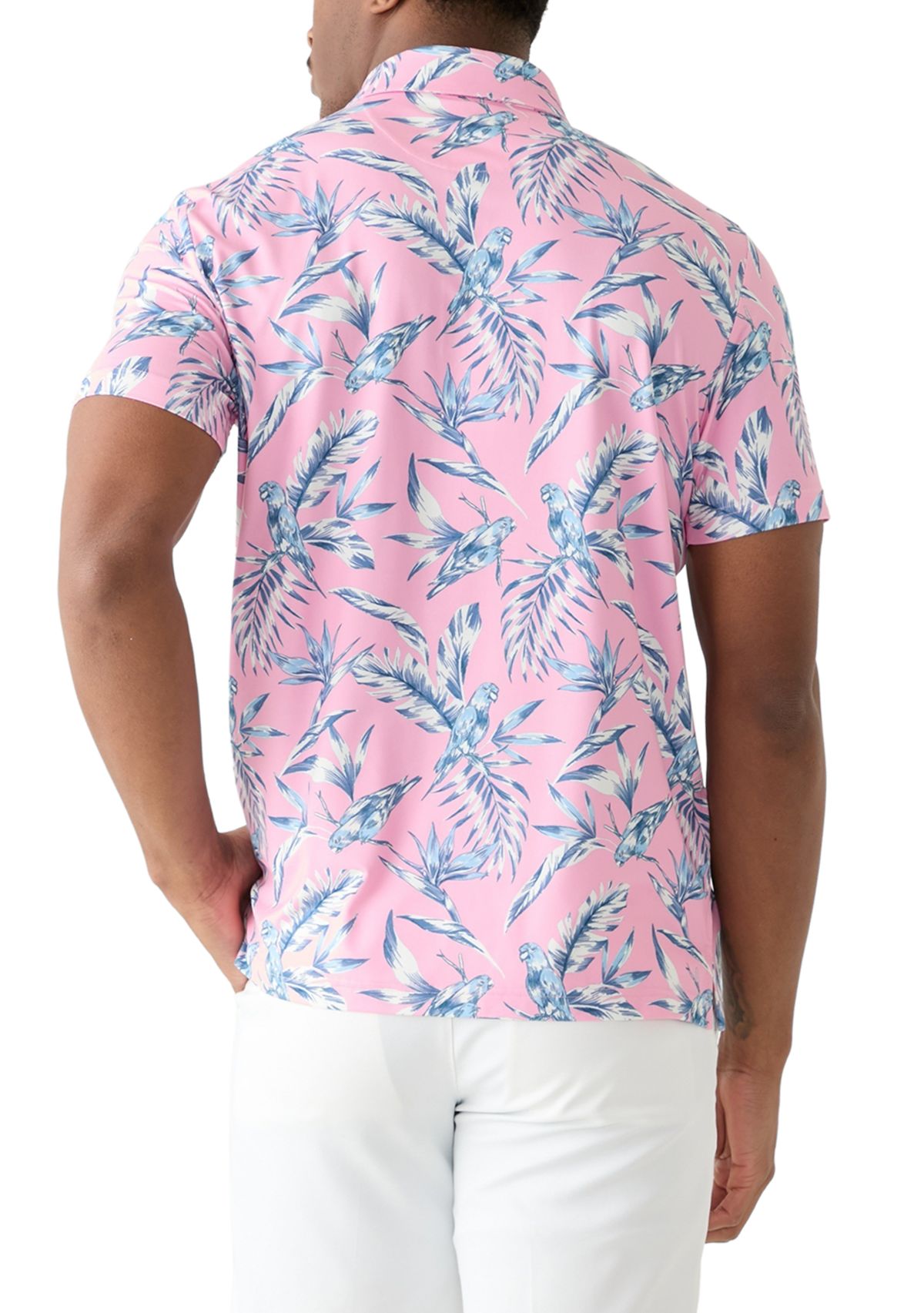 Short Sleeve Tropical Print Polo Shirt 