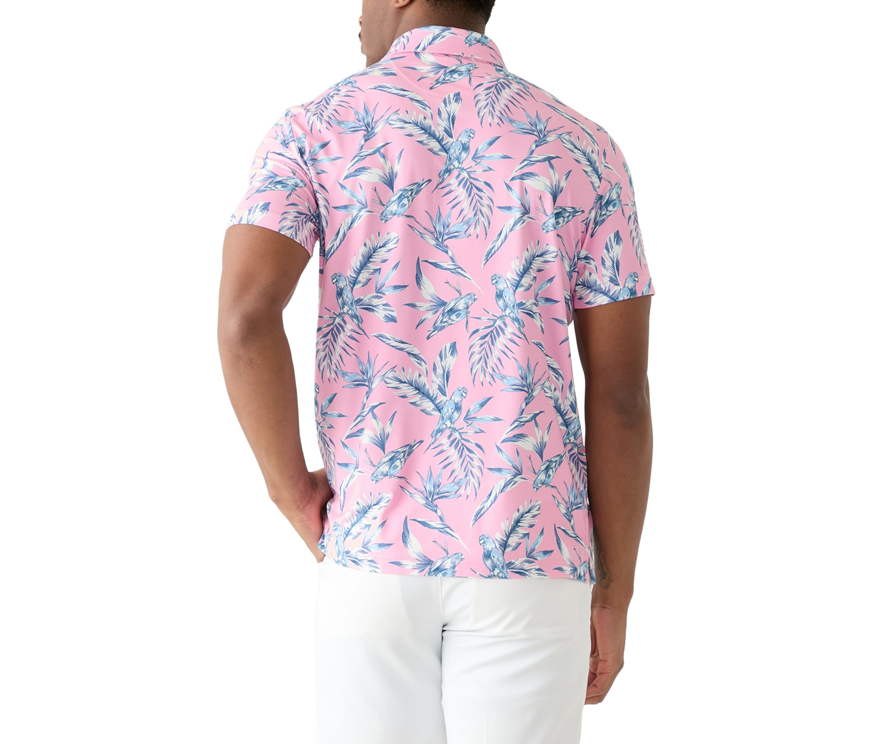 Short Sleeve Tropical Print Polo Shirt 