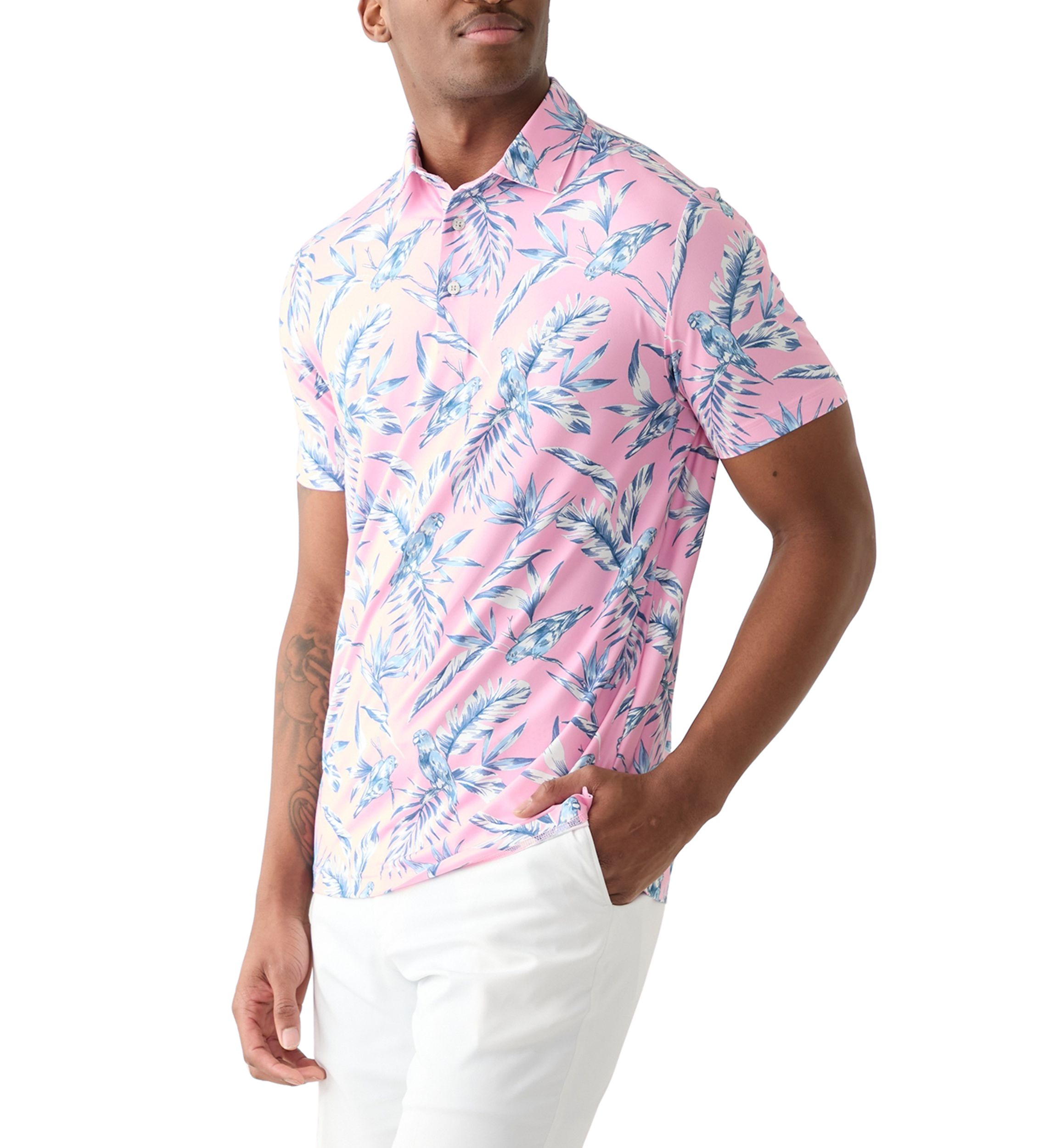 Short Sleeve Tropical Print Polo Shirt 