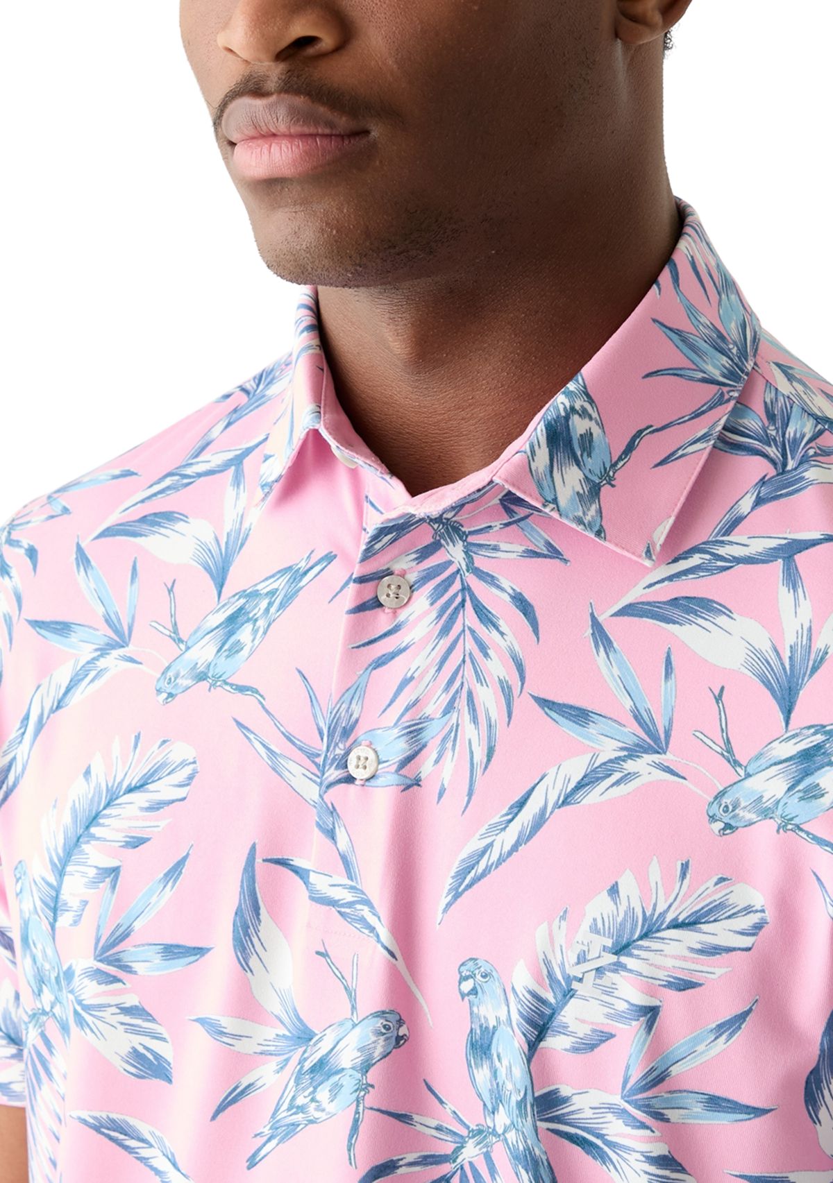 Short Sleeve Tropical Print Polo Shirt 