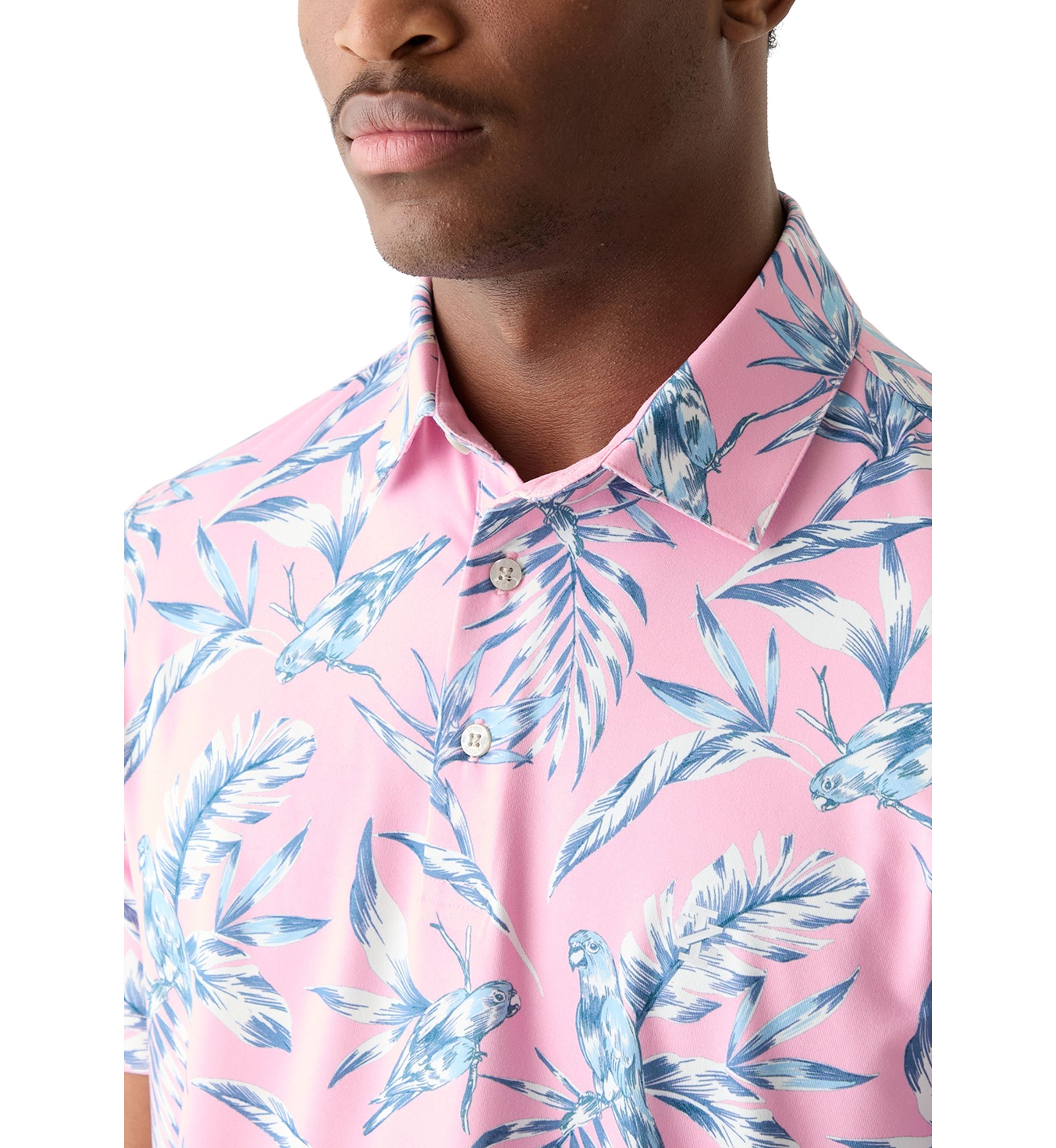 Short Sleeve Tropical Print Polo Shirt 