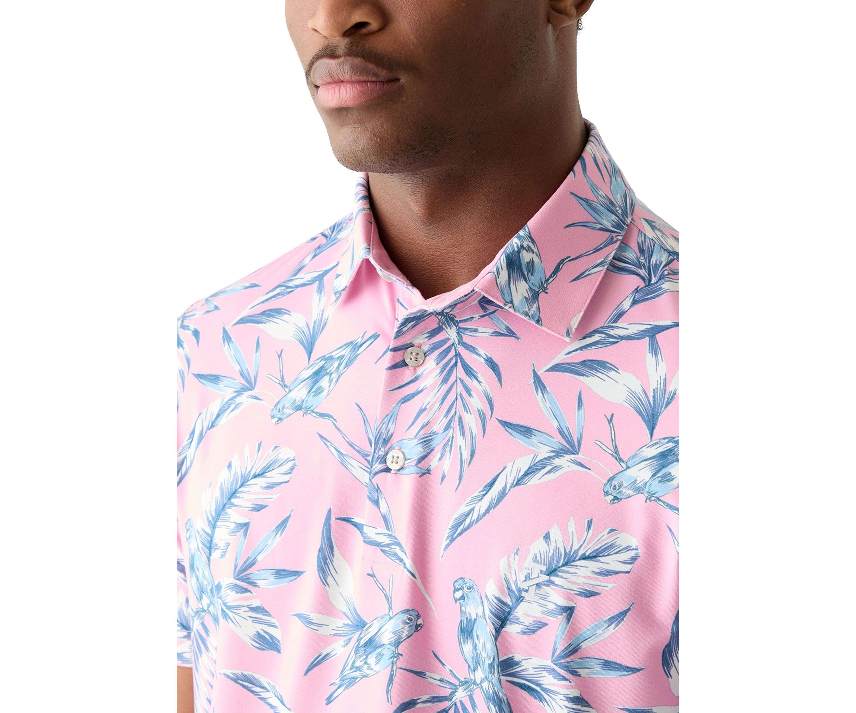 Short Sleeve Tropical Print Polo Shirt 
